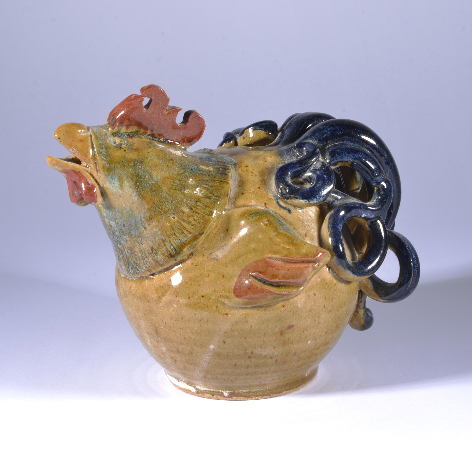 CRYSTAL KING POTTERY CHICKEN FIGURAL 2007: Crystal King, daughter of potters Anna & Terry King, of Seagrove, NC, grew up fully within the pottery tradition. She has fond memories of her parents apprenticing under one of heroes, Dot Auman, at S