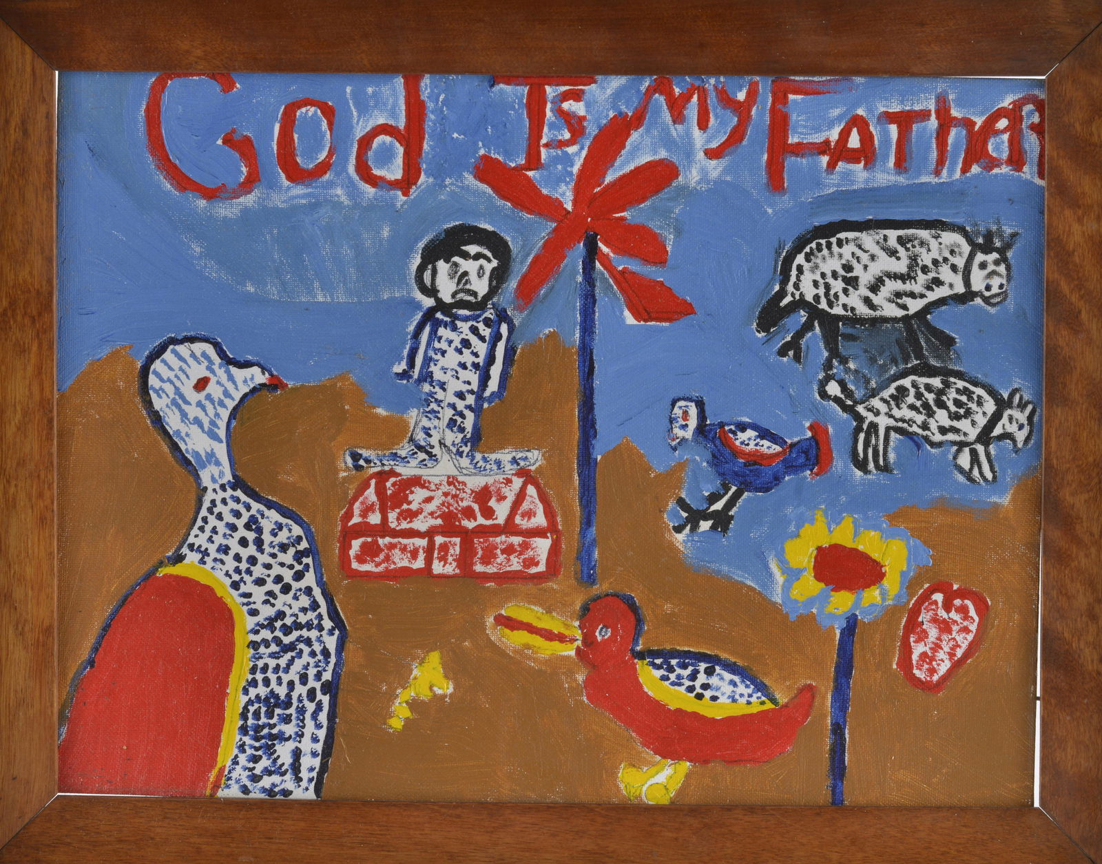 RUBY C WILLIAMS FOLK ART PAINTING: paint on artist board. Framed. Signed on back. 18.75"x14.5"