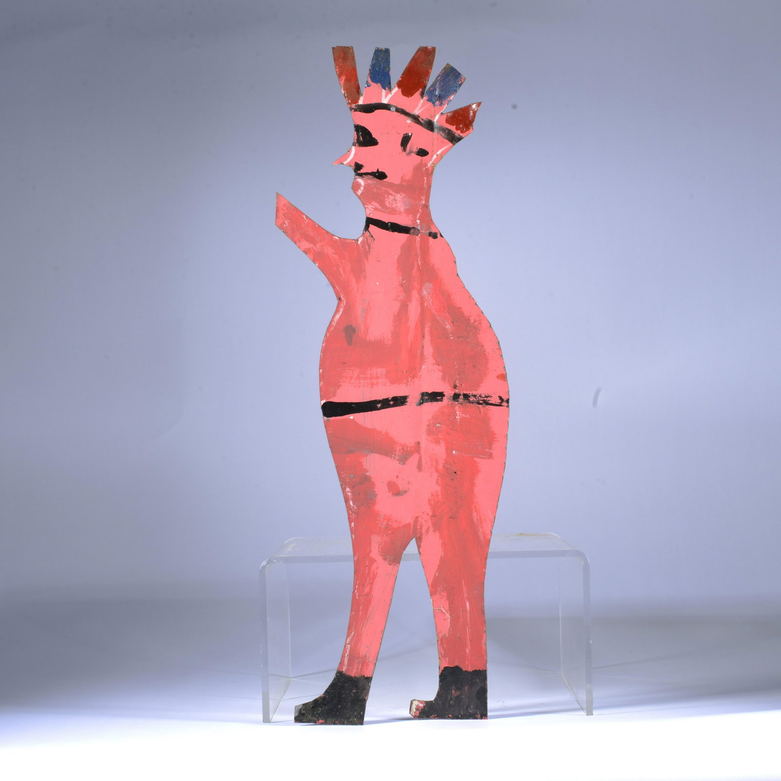 RA MILLER (1912 - 2006): cutout tin Indian. Good fresh paint. 20" x 5.5"