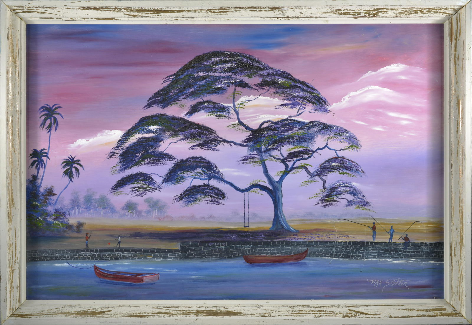 MYK STALTER PAINTING: paint on masonite board signed lower right. Framed. 39" x 27"