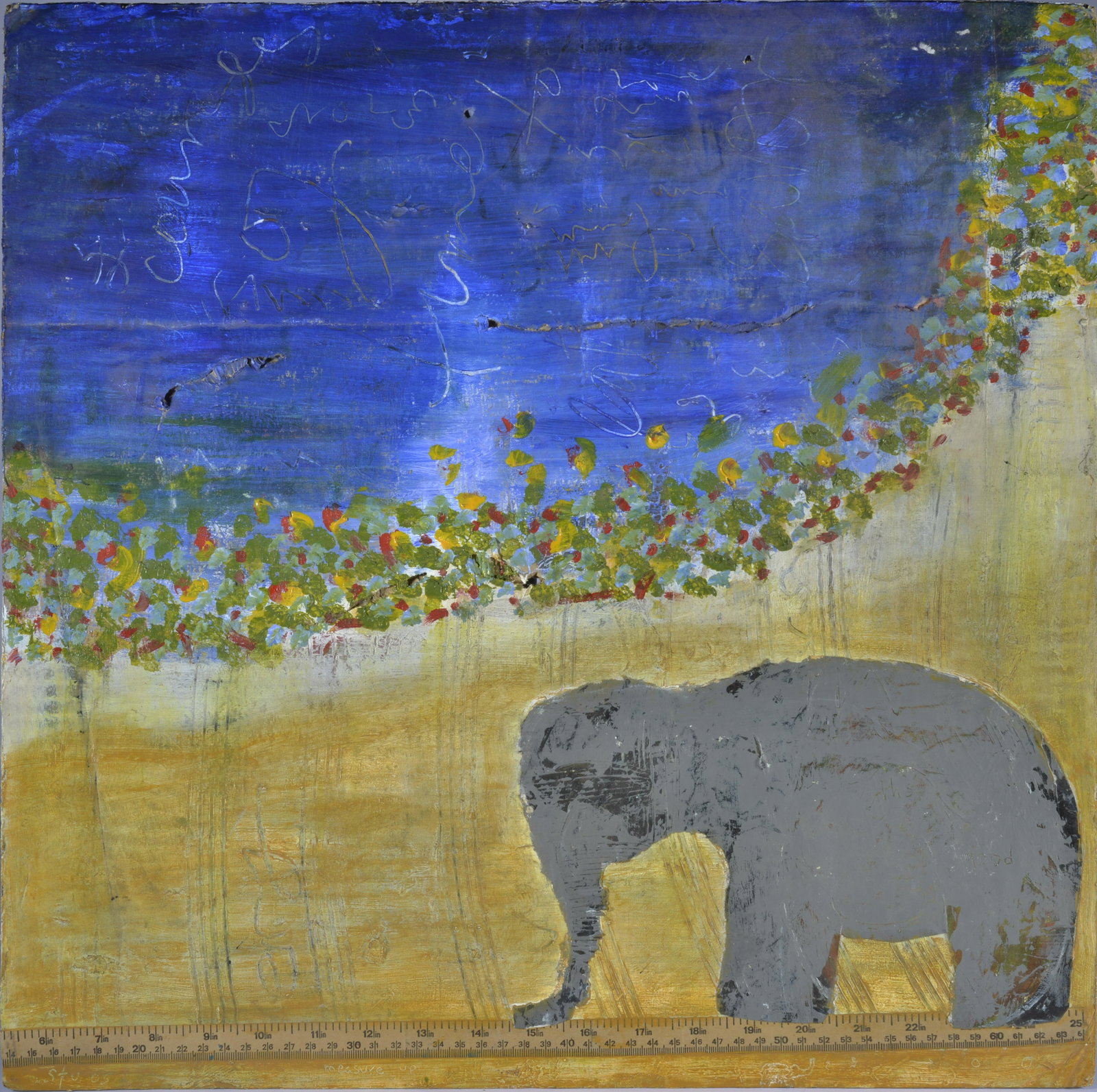 STUART SHELDON FOLK ART: painting on cardboard. 20"x20"