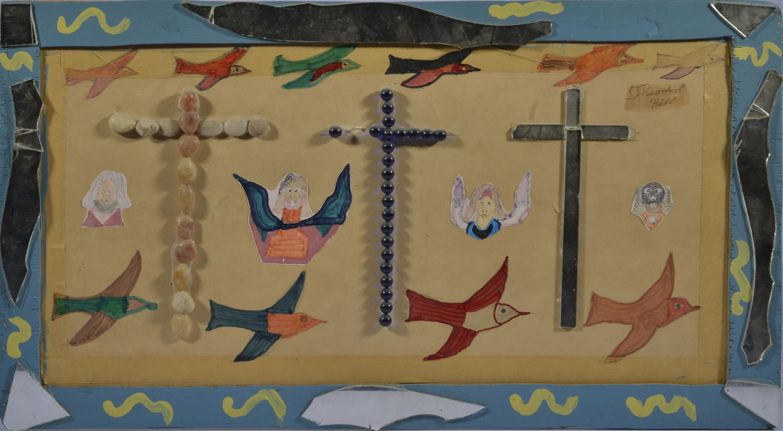 THEODOR HILL MIXED MEDIA COLLAGE: mixed media. Signed upper right. 22"x12"