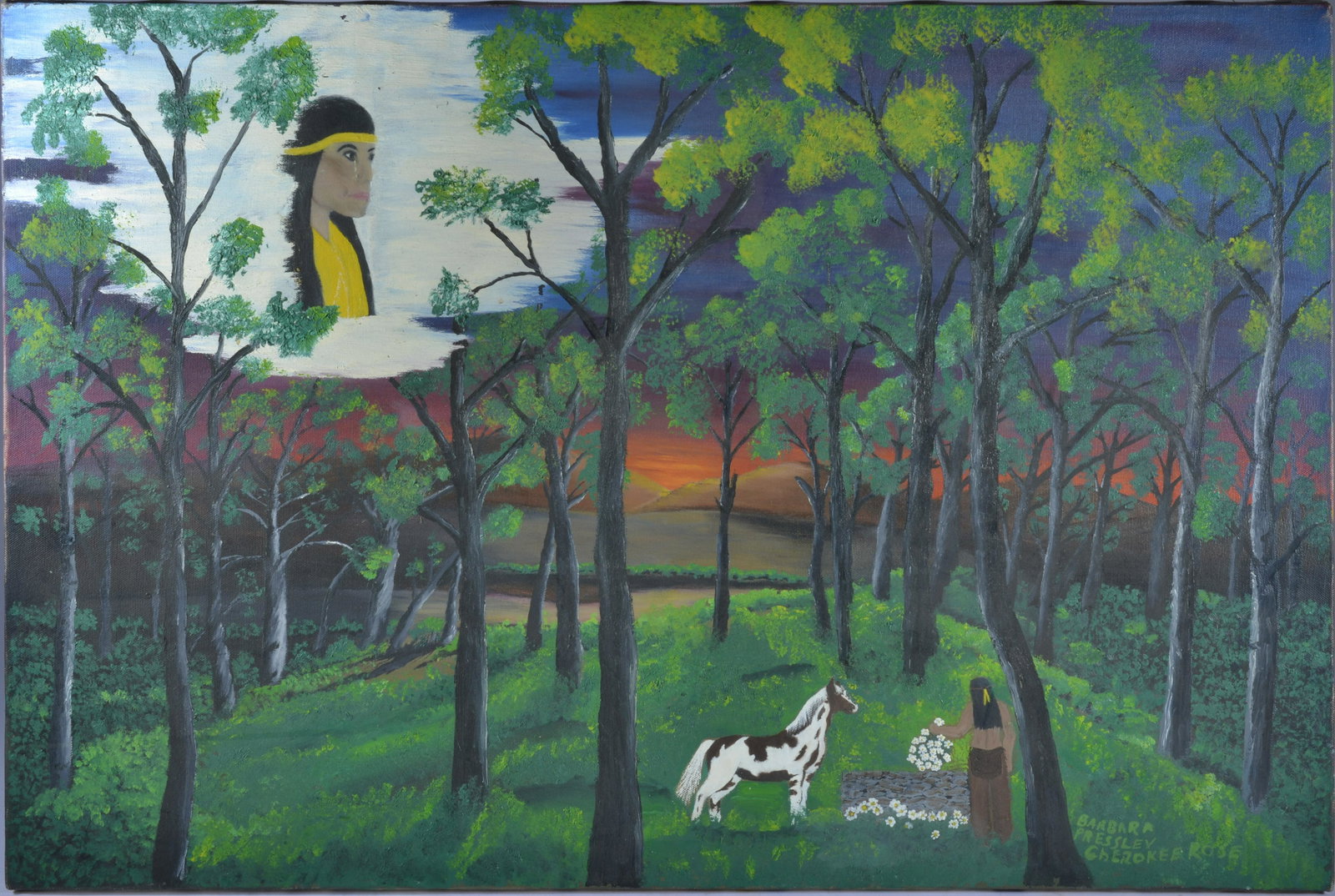 BARBARA PRESSLEY PAINTING ON CANVAS: paint on canvas signed lower right. 30"x20"