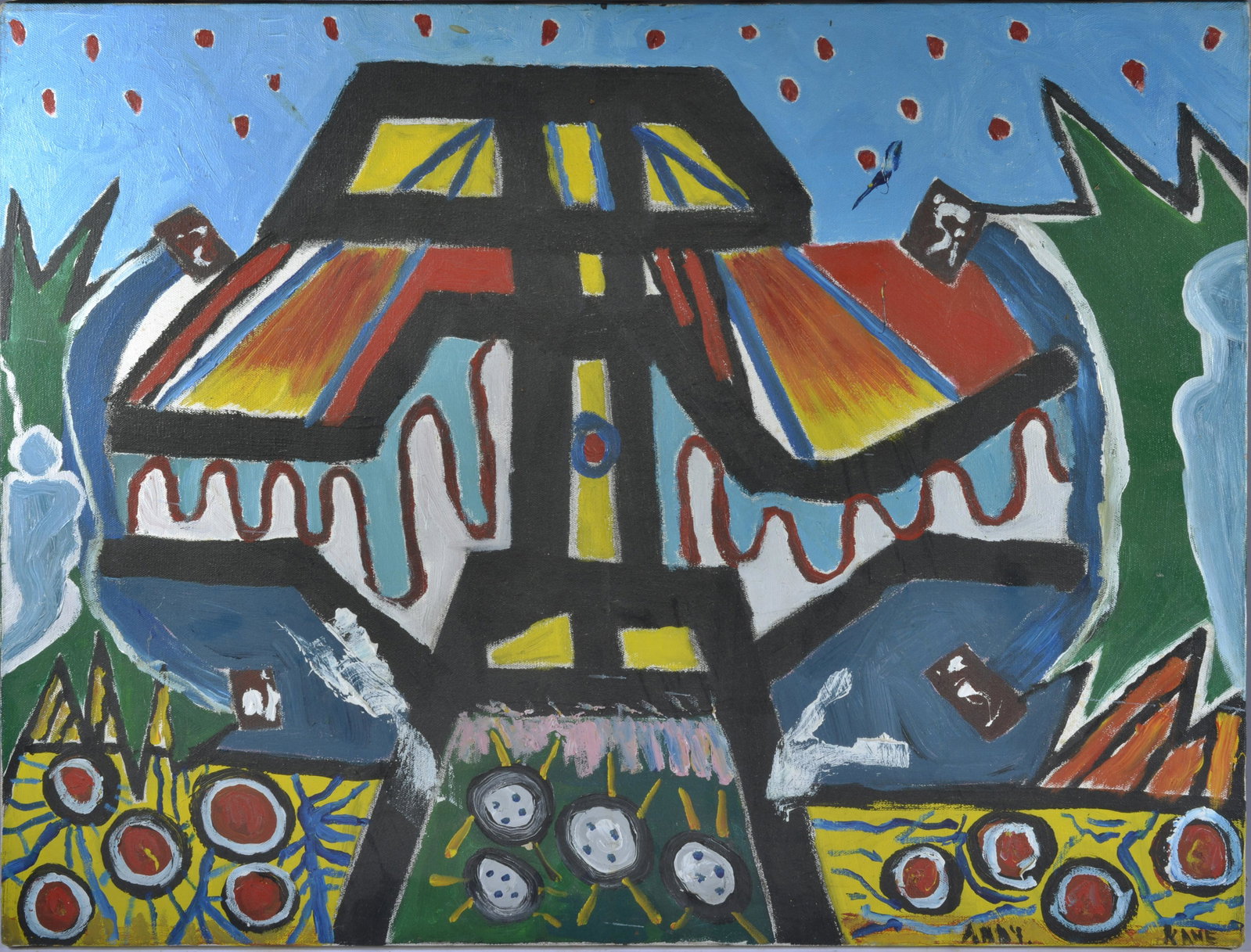 ANDY KANE FOLK ART PAINTING: signed lower right. Paint on canvas. 28"X22"