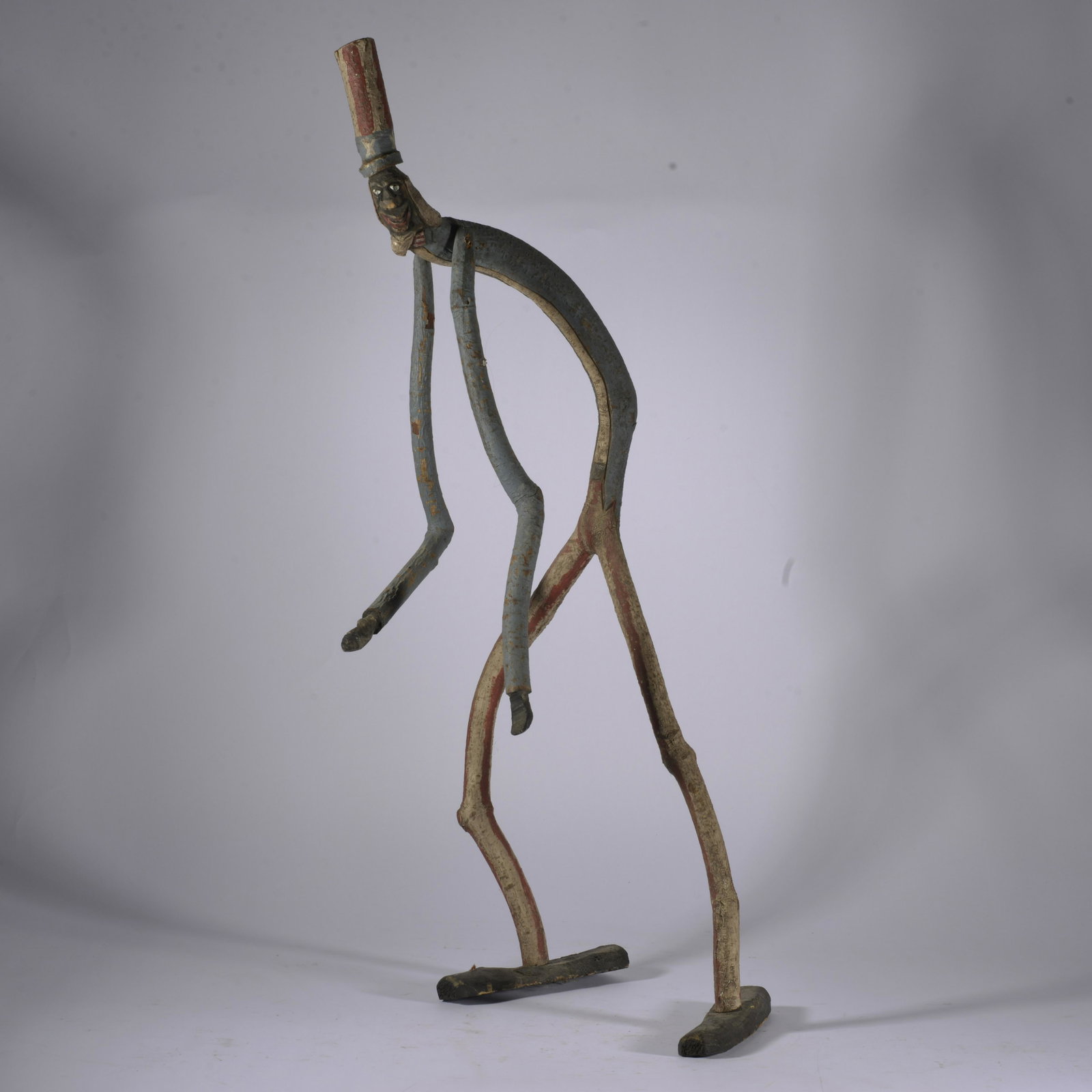 GARY YOST FOLK ART UNCLE SAM ROOT FIGURE: Western North Carolina folk artist Gary Yost. carved and painted root man. 30" tall