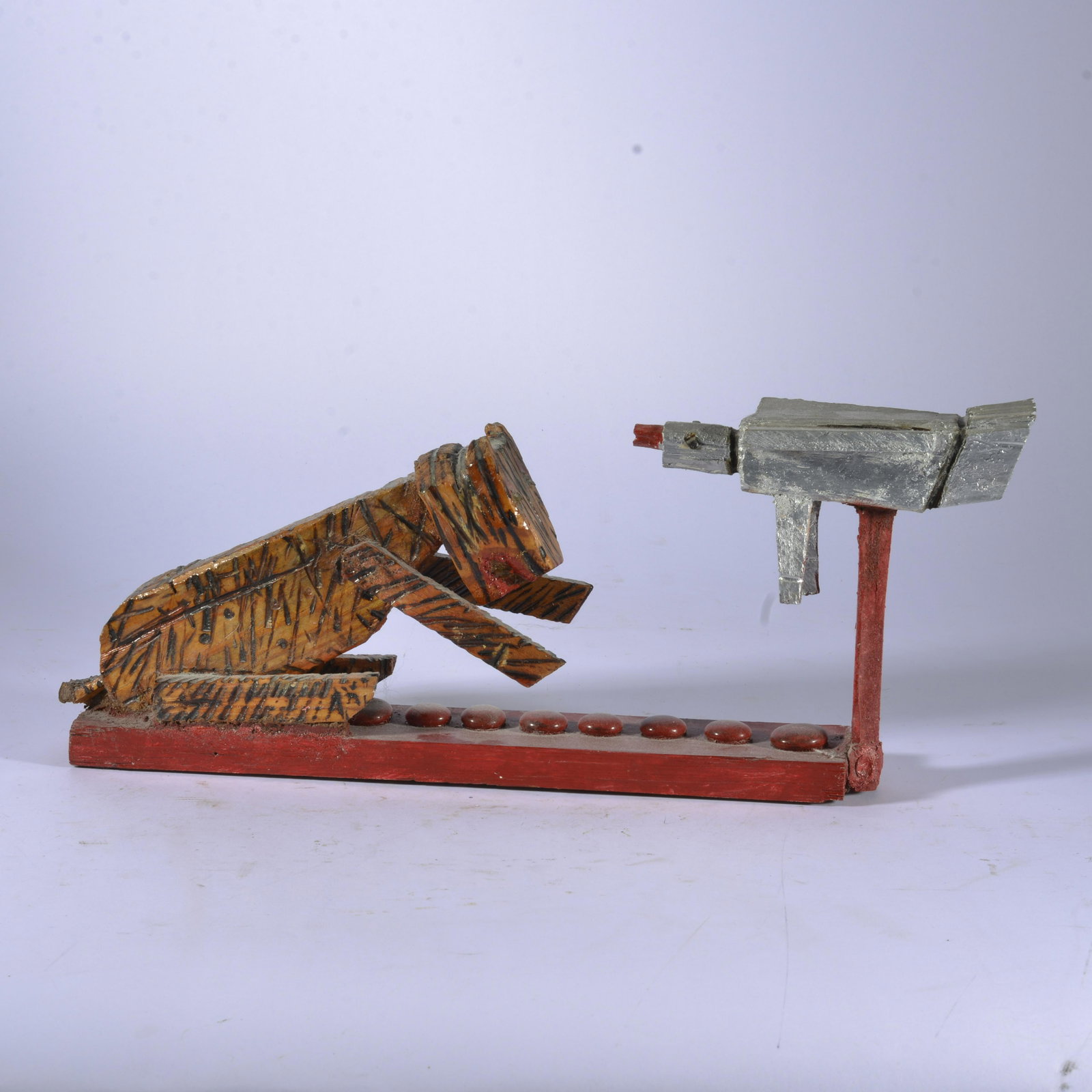 REV JOHN L HUNTER: folk art assemblage of wood and paint. Signed on bottom with label from the Mrs. Sali Griffiths collection. 17.5"x7"