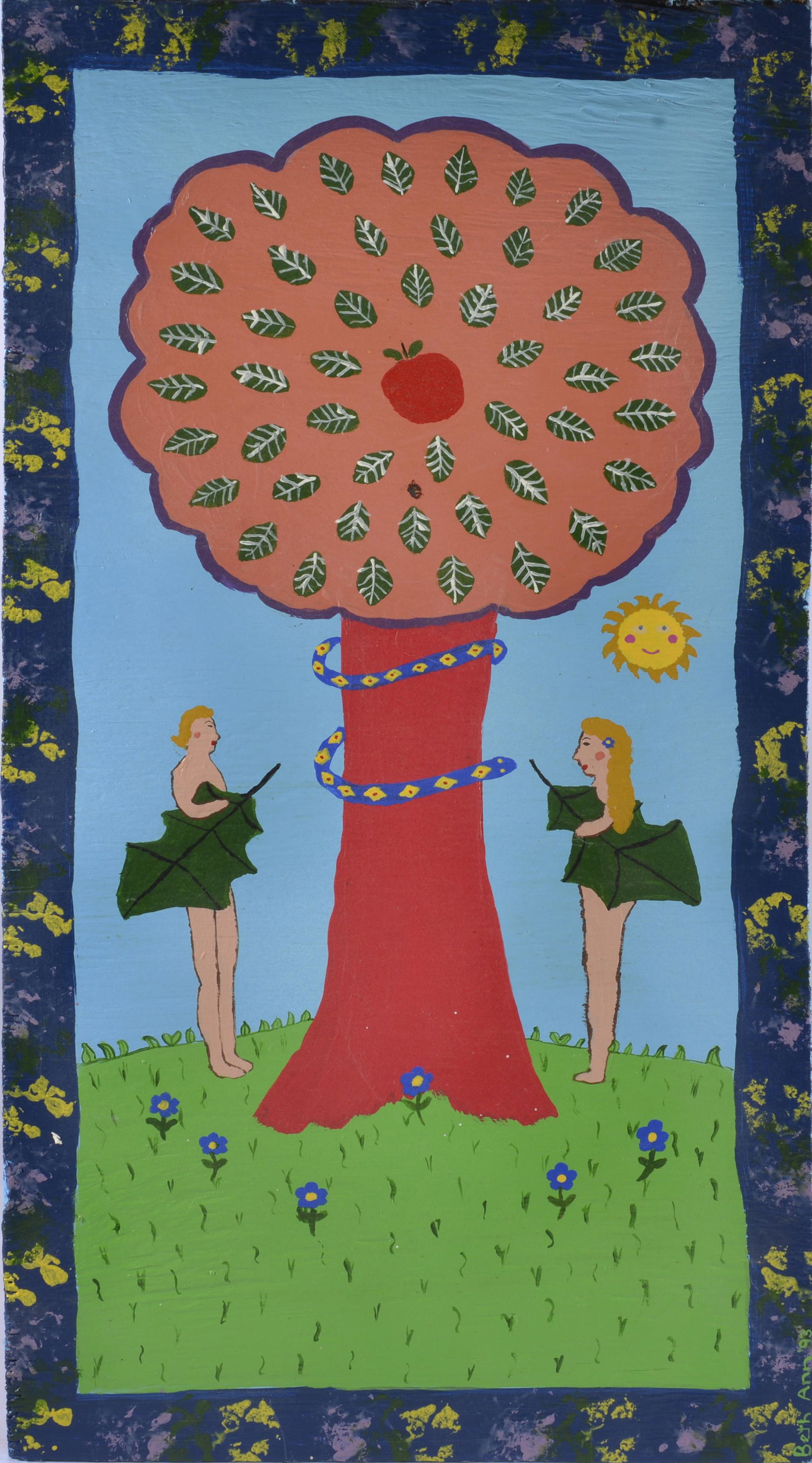 BA Flourney FOLK ART PAINTING ADAM AND EVE: 12"x23'