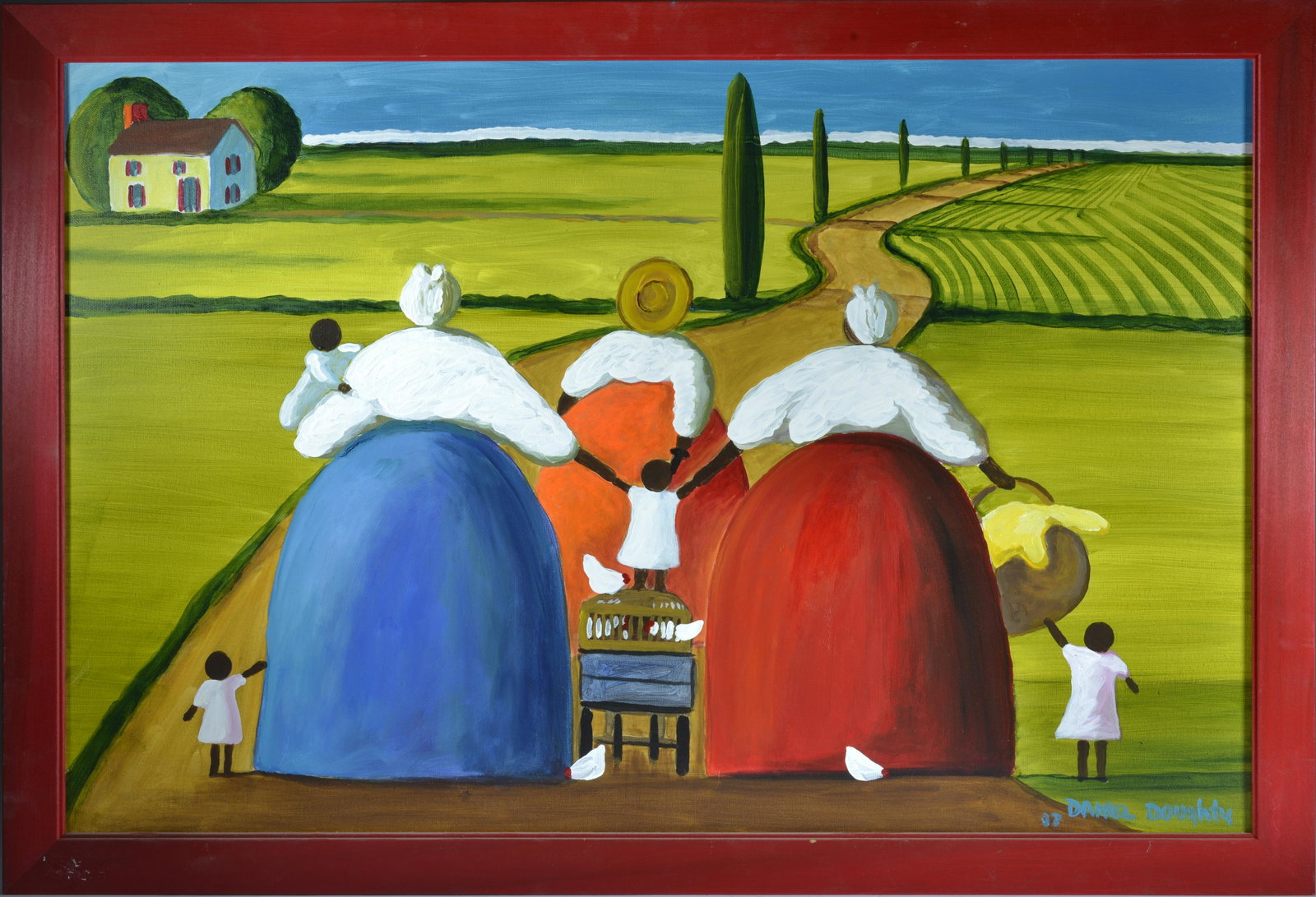 DANIEL DOUGHTY FOLK ART PAINTING: paint on canvas. Framed. Signed lower right. 39"x27"
