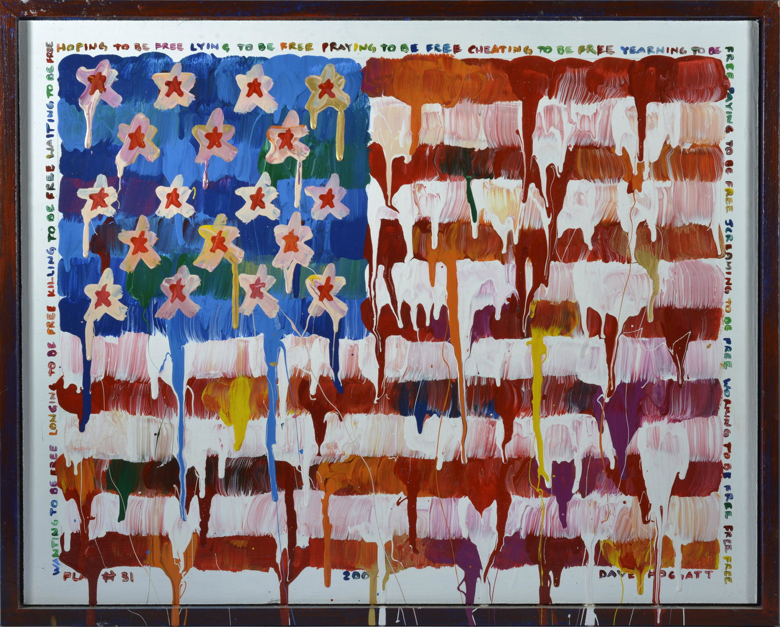 DAVE HAGGATT FOLK ART FLAG PAINTING: paint on Masonite board. Signed lower right and signed on back dated 2007. 23.5"x19.5"