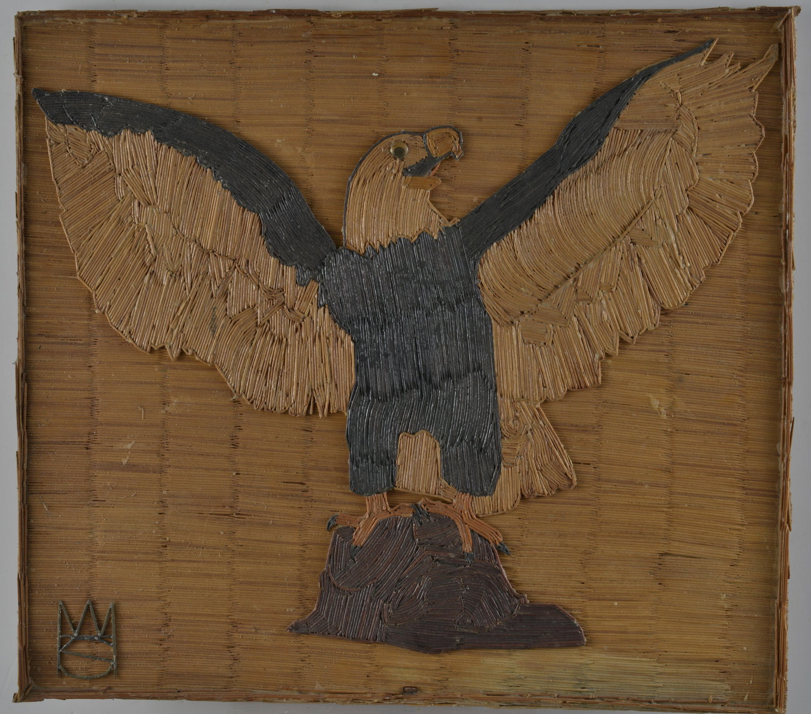 WESLEY STEWARD FOLK ART (EAGLE): TOOTHPIC ART. PAINT. SIGNED LOWER LEFT. 25"x22.5"