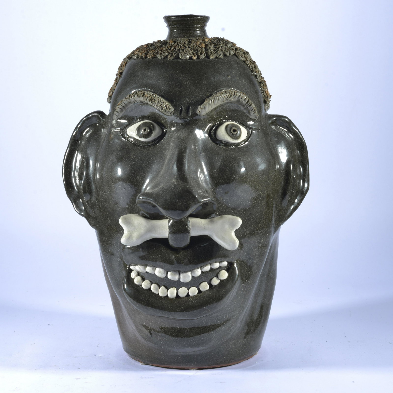 ALBERT HODGE POTTERY BONE FACE JUG CATAWBA VALLEY NC: Albert Hodge, now retired, created folk pots of in the middle of the Catawba Valley on NC 10 in Vale, NC, just down the street from Kim Ellington & Charlie Lisk. Initially for the first few years he w