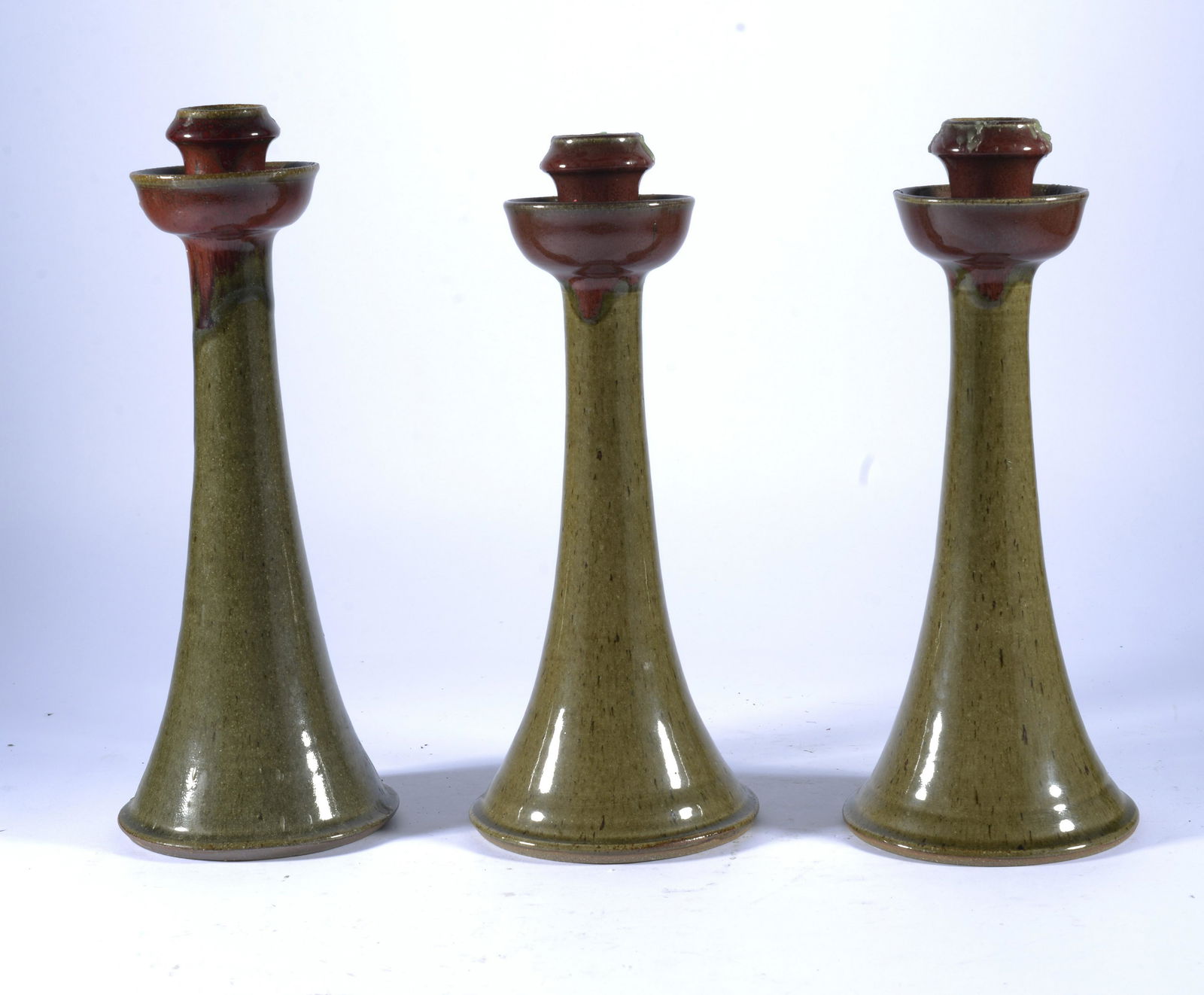 VERNON OWENS JUGTOWN POTTERY CANDLESTICK TRIO (1 of 3)