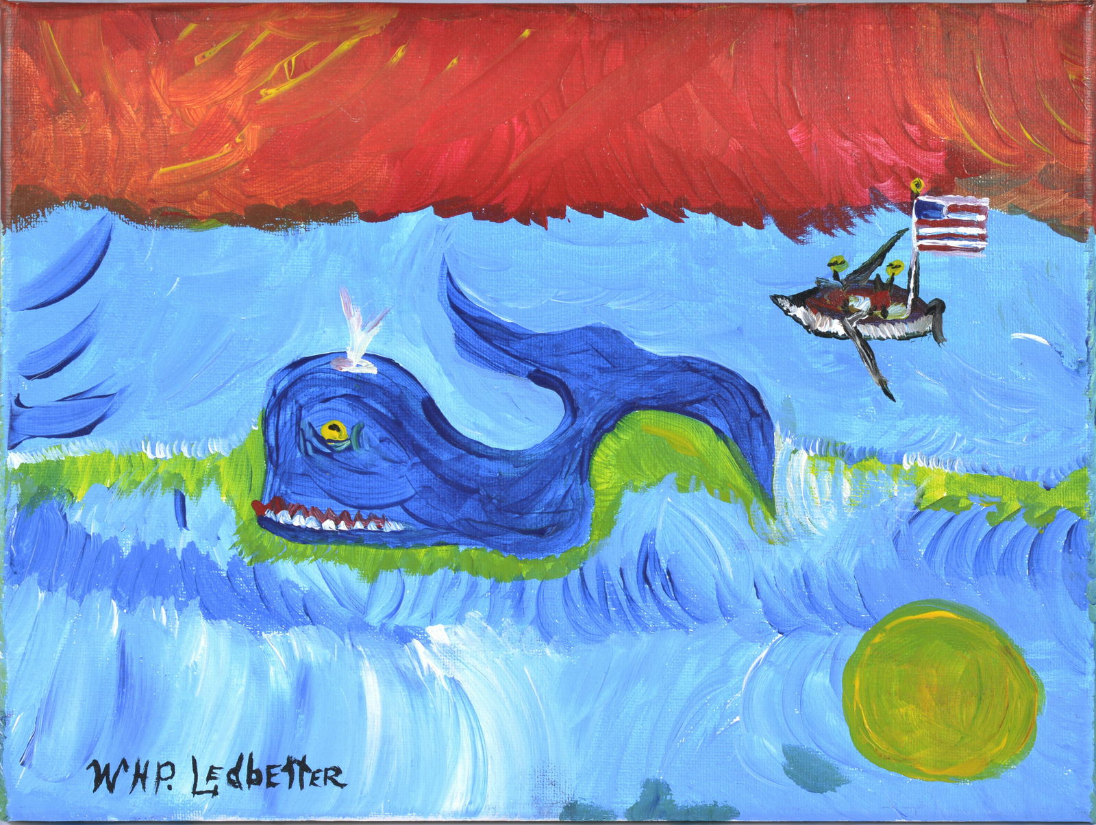 Wade Ledbetter Folk Art Painting: born 1951 in Burlington NC - Wade Ledbetter was a devastating door knock picker as a profesion since 1978. He picked hard only using the original door knocking method Monday through Friday and only se