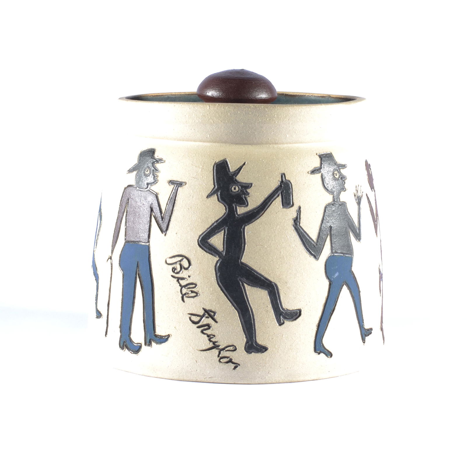 RODNEY LEFTWICH BILL TRAYLOR INSPIRED LIDDED JAR POTTERY NC: During the 1970s, Rodney Leftwich followed the regional folk pottery traditions of western North Carolina. Inspired, he purchased a potters wheel and learned to make pottery. His first pieces included