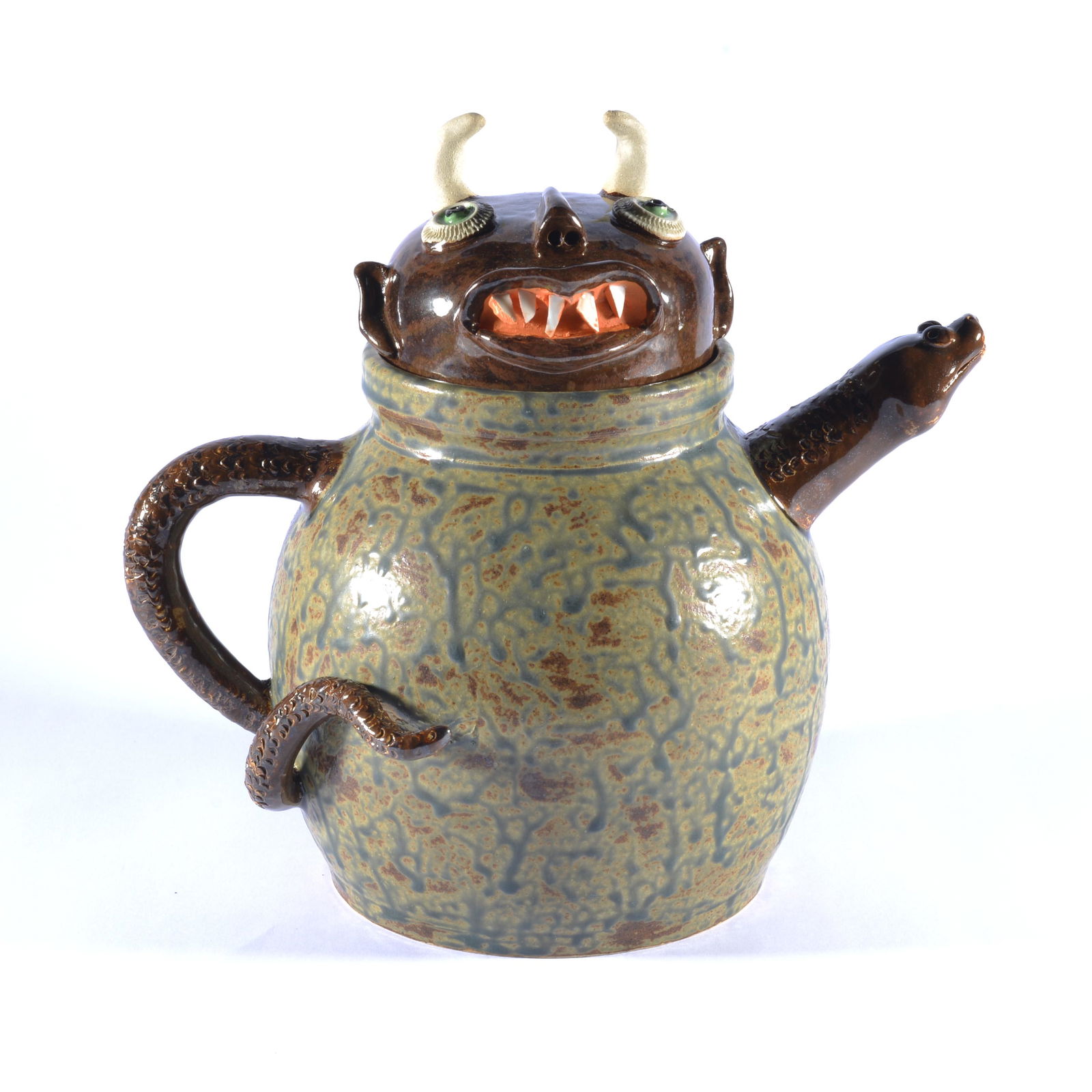 RODNEY LEFTWICH SNAKE & LIZARD TEAPOT NC POTTERY (1 of 4)