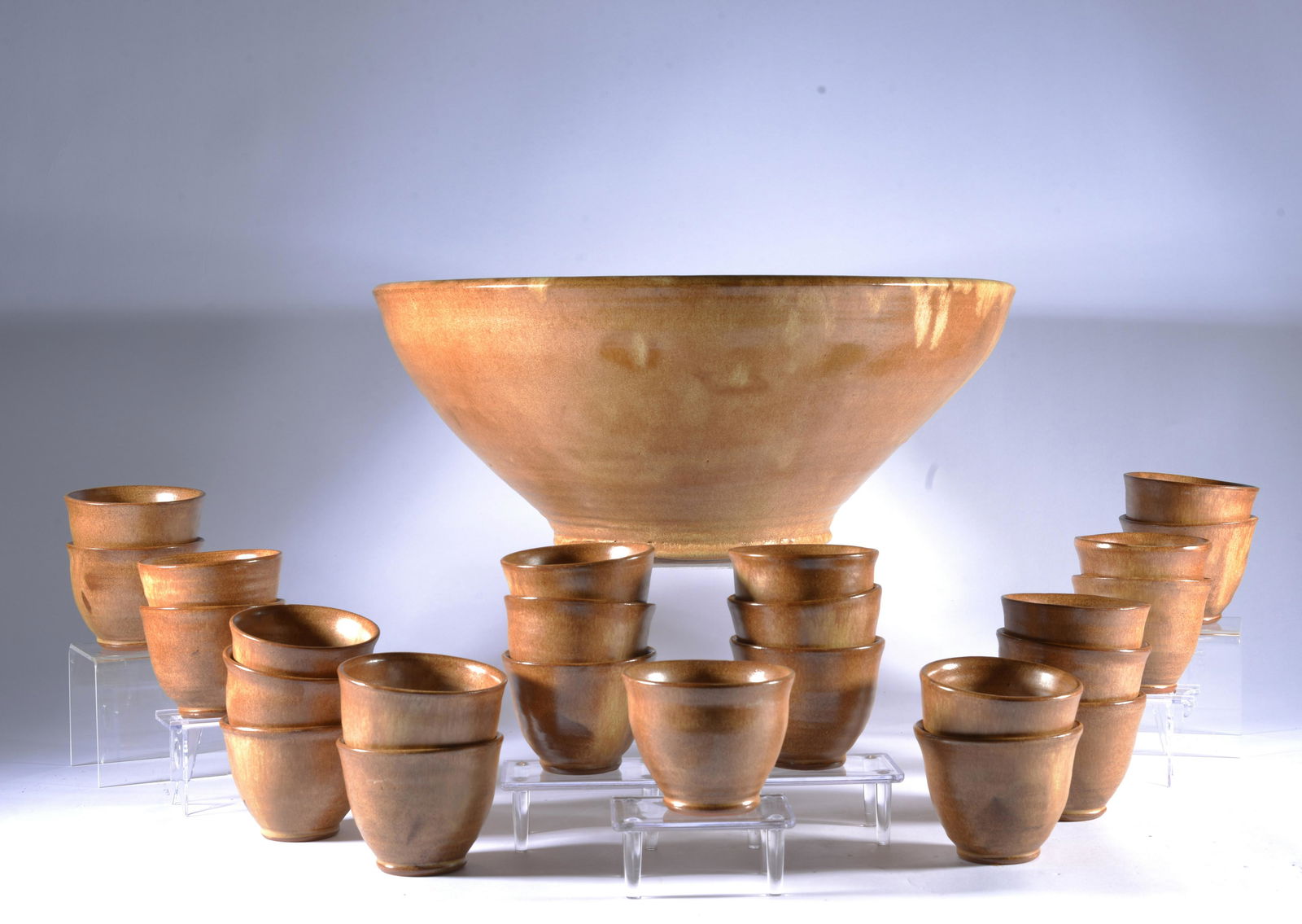 WALT & DOT AUMAN SEAGROVE POTTERY PUNCHBOWL SET NC (1 of 3)