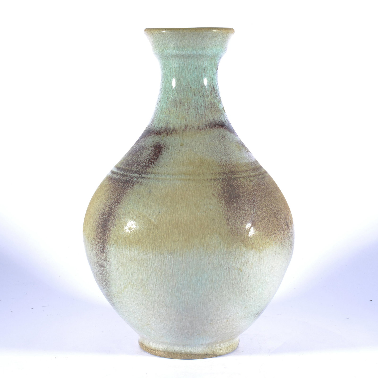VERNON OWENS JUGTOWN POTTERY VASE COPPER W/ SALT GLAZE 1998: Vernon Owens, son of ML Owens, began working at Jugtown in 1960 as a teenager. Later in 1983 he married his colleague Pam and together they purchased Jugtown. And have owned it since that time. Per Ju