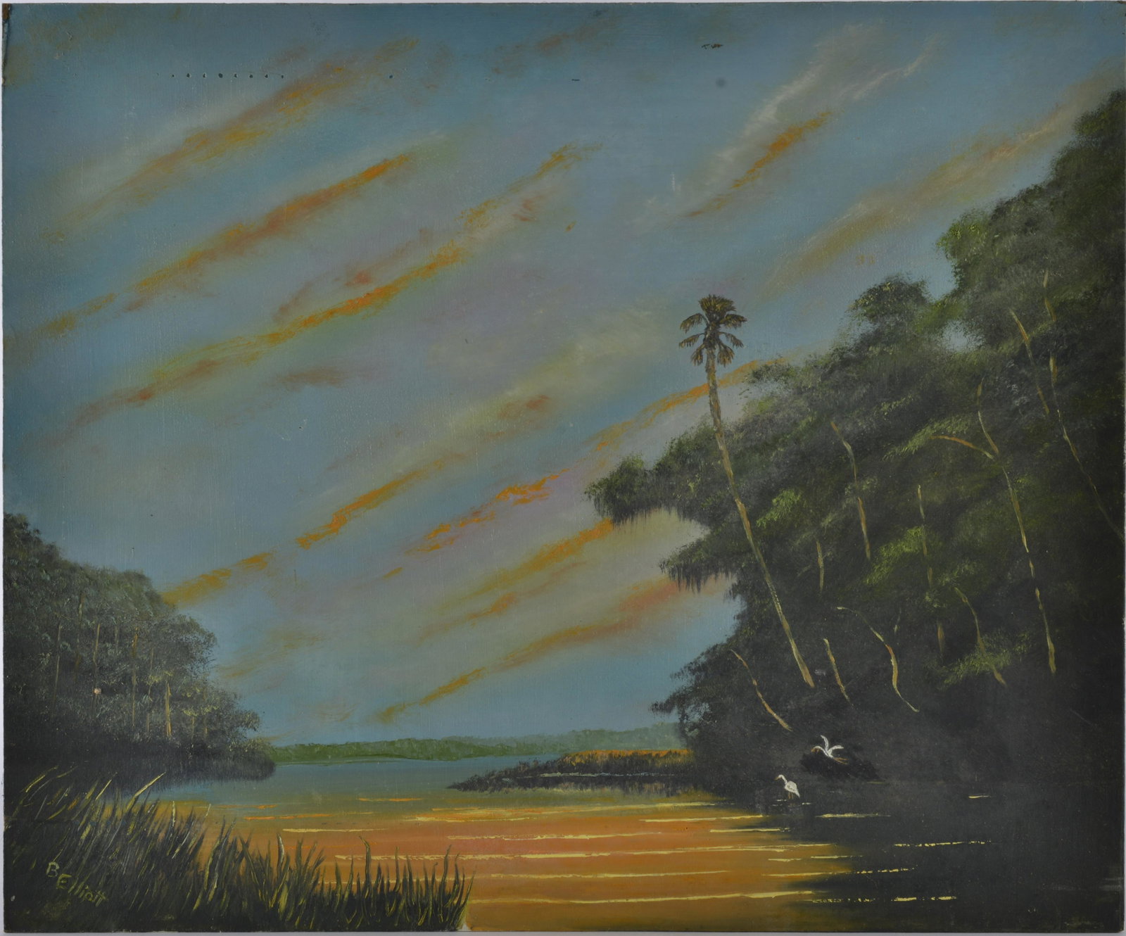 Beatrice Elliot Florida School Painting: paint on board, signed lower left. 24" wide and 21" tall.
