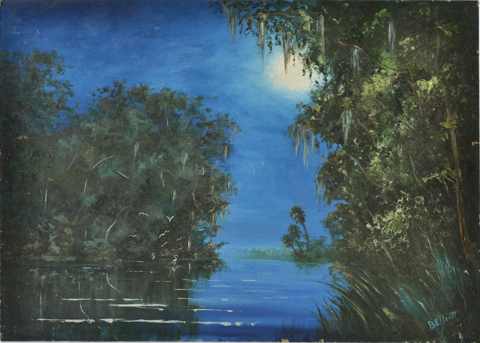 Beatrice Elliot Florida School Painting: paint on board, signed lower left. 28" wide by 20" tall.