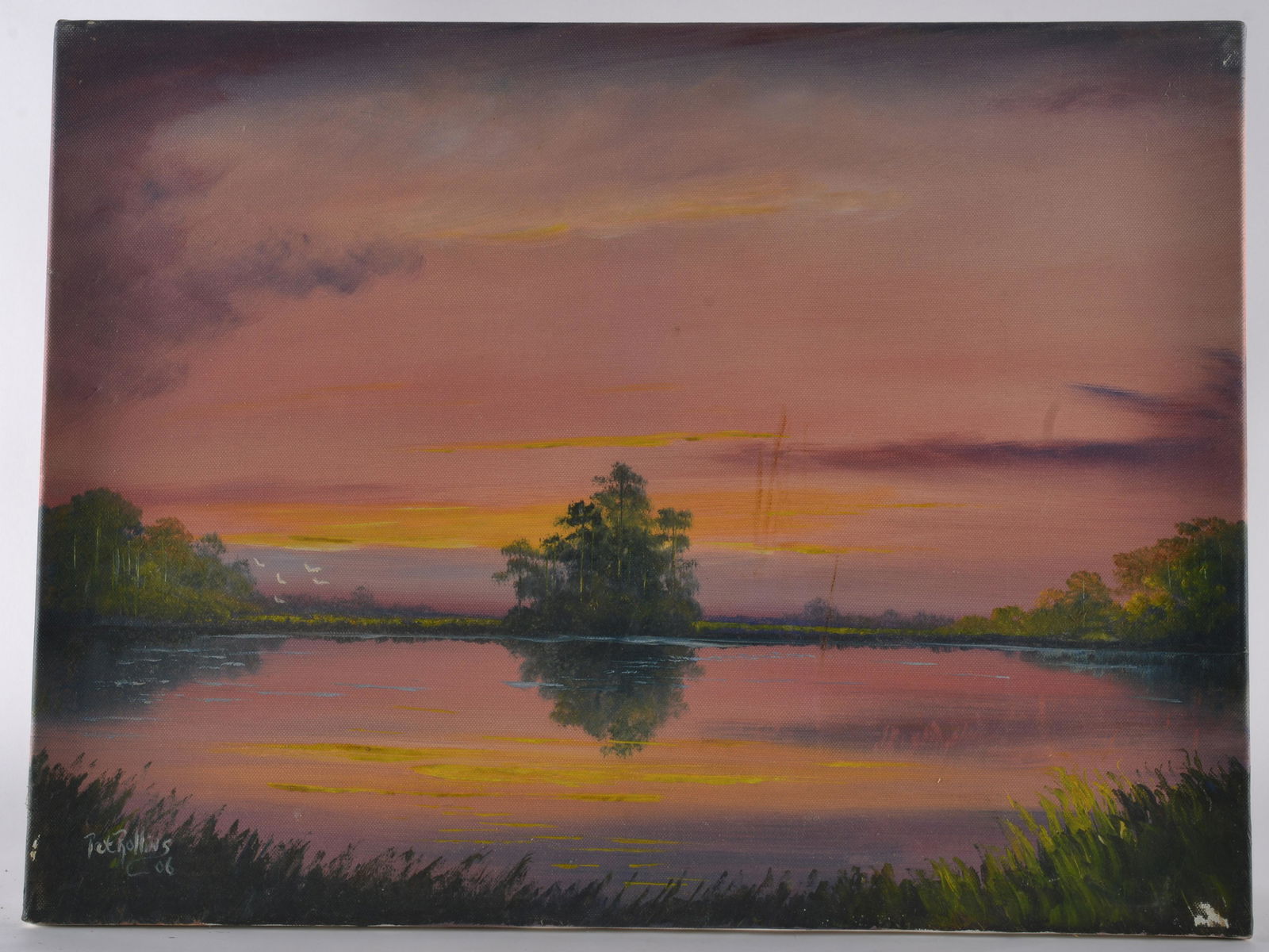 Pat Rollins Florida School Painting: signed lower left, dated 06. 24" wide by 18" tall.