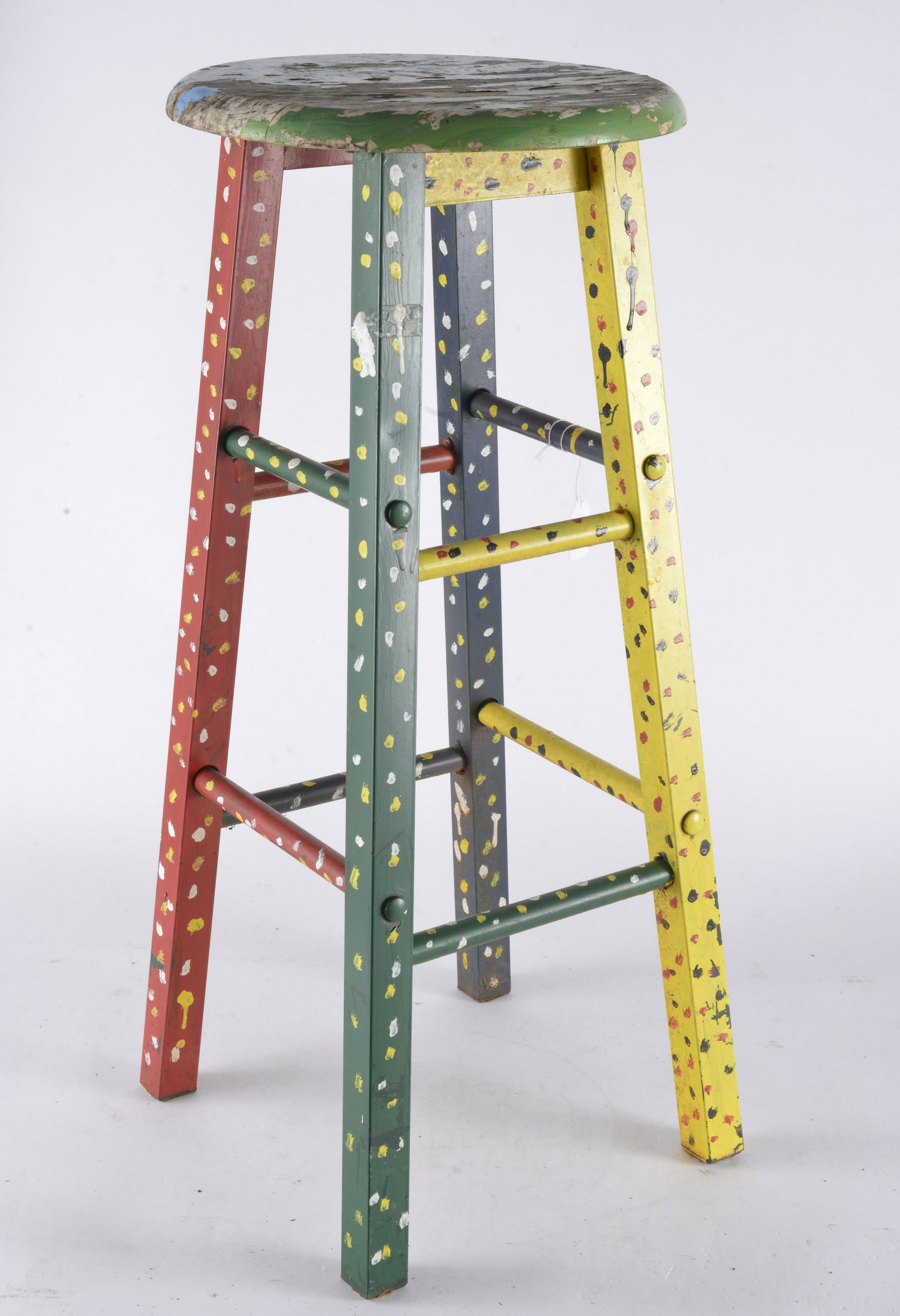 Sam The Dot Man Folk Art Painted Stool: folk art painted stool by Samâ€¦ painting of cow on seat. 29" tall.