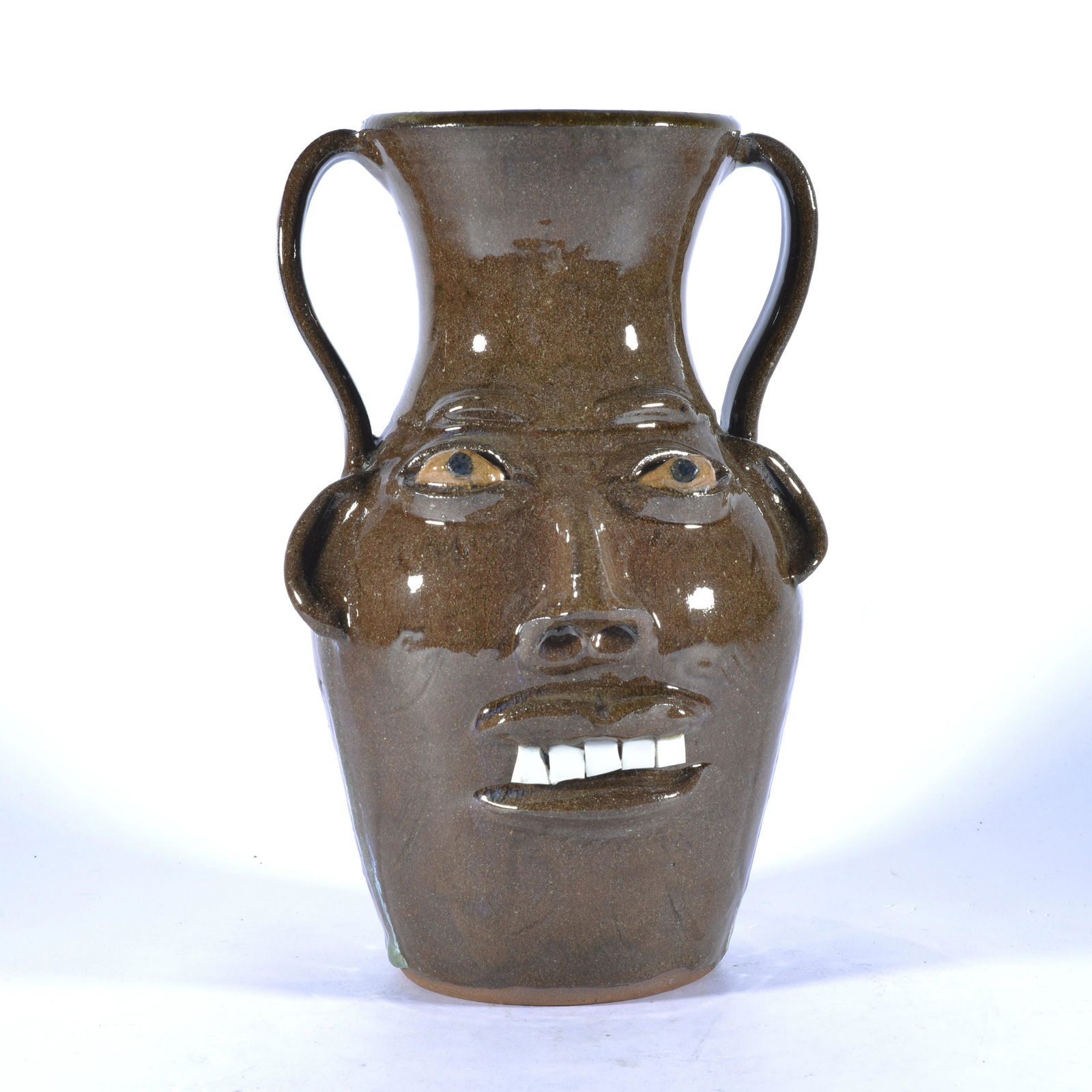 WALTER FLEMING HIGHLY UNUSUAL ELONGATED DOUBLE HANDLE FACE VASE (1 of 4)