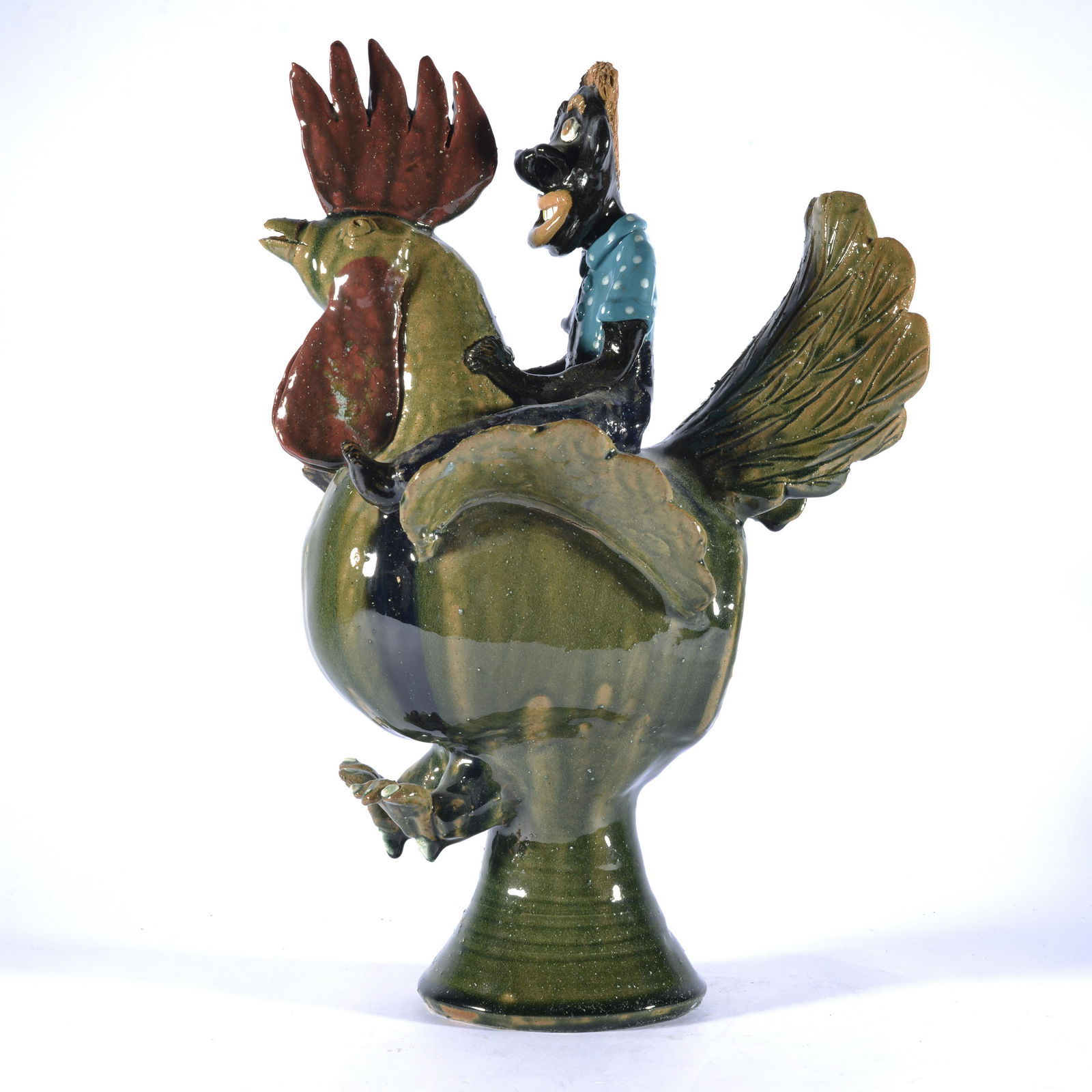 ALBERT HODGE POTTERY MAN RIDING ROOSTER FIGURAL CATAWBA VALLEY (1 of 8)