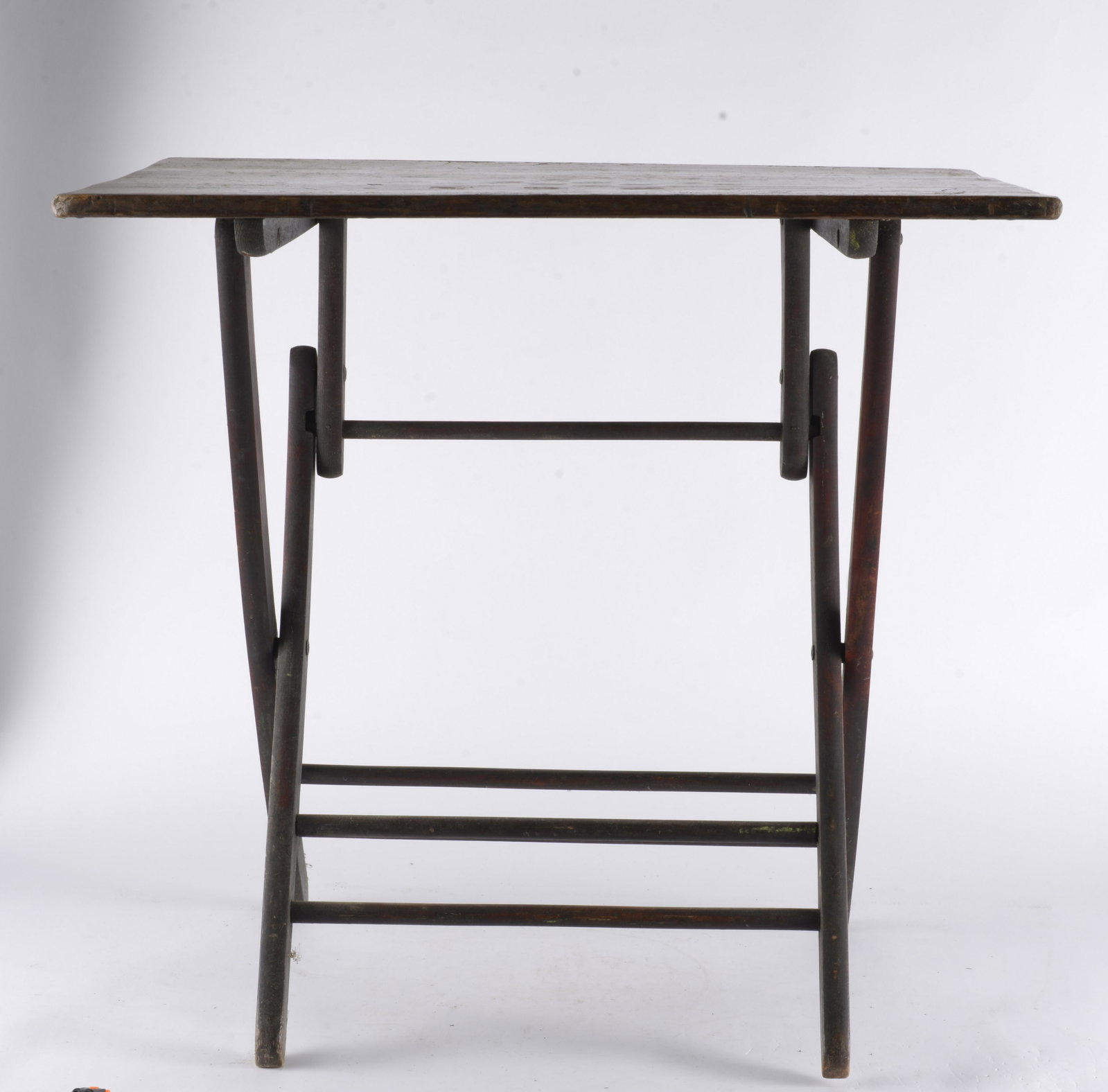 Antique Folding Table: wood, stain, ca. 1900. 28.5" tall, 29.75" long, 21.75' wide.