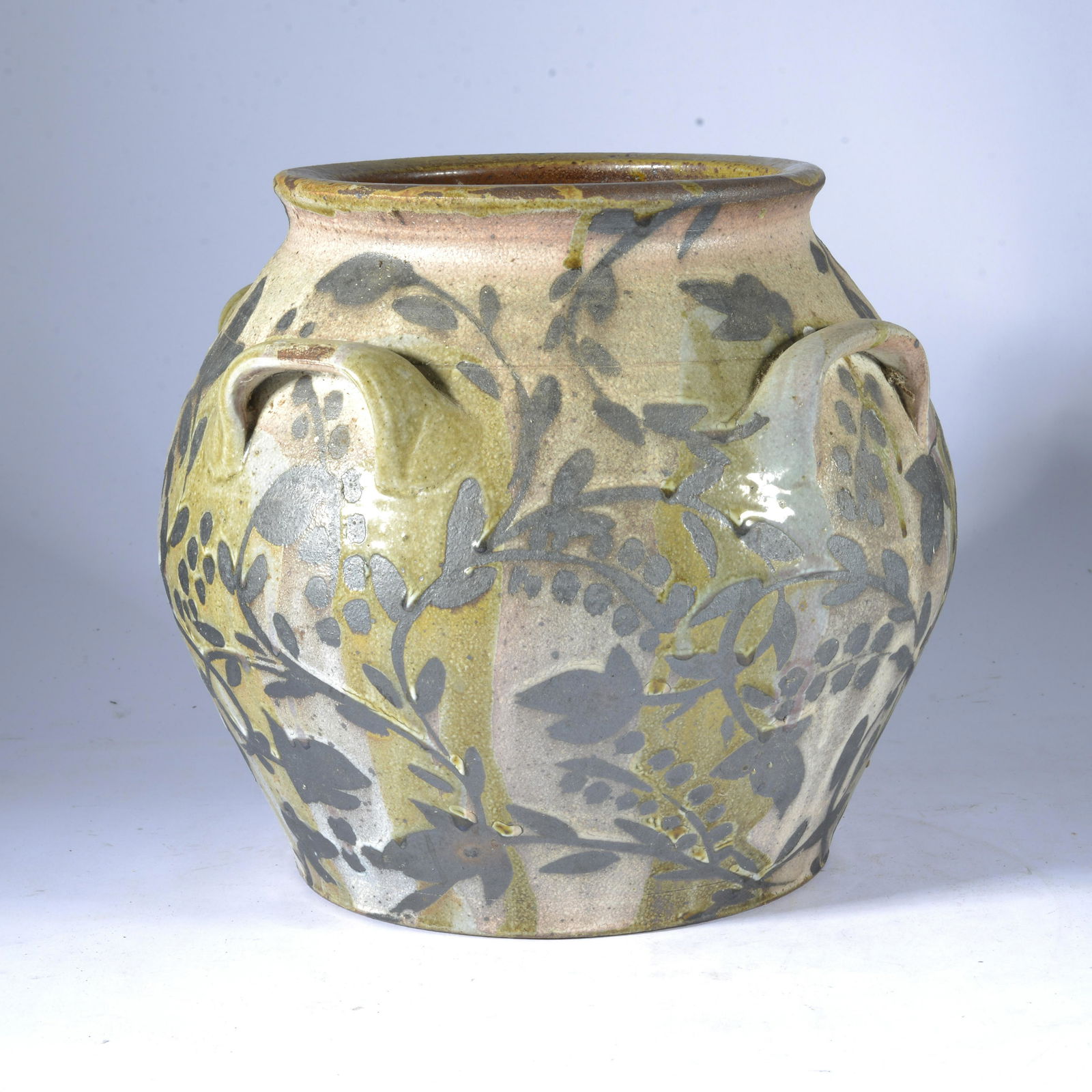 MICHAEL KLINE 4 HANDLE SLIP DECORATED SALT GLAZE STUNNING JAR NC (1 of 4)