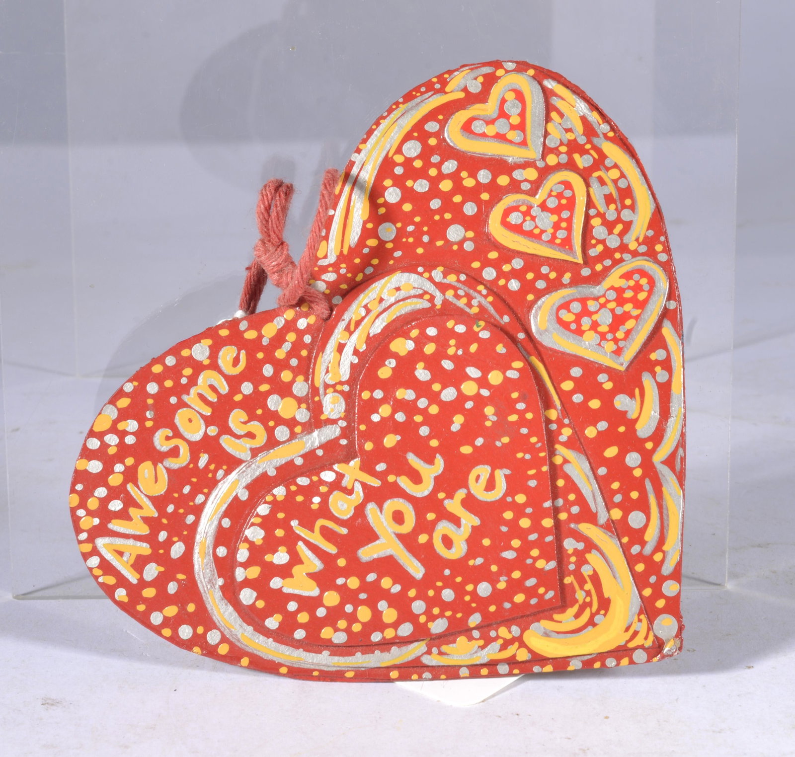 ELLEN MARTIN FOLK ART HEART PAINTING ON CARD BOARD: painting on card board, signed. 4.5" wide. Please see lots more information on the work of Ellen Martin in Elizabeth City, NC in lots #181-#183. This is unusual since it is painting & her mother was m