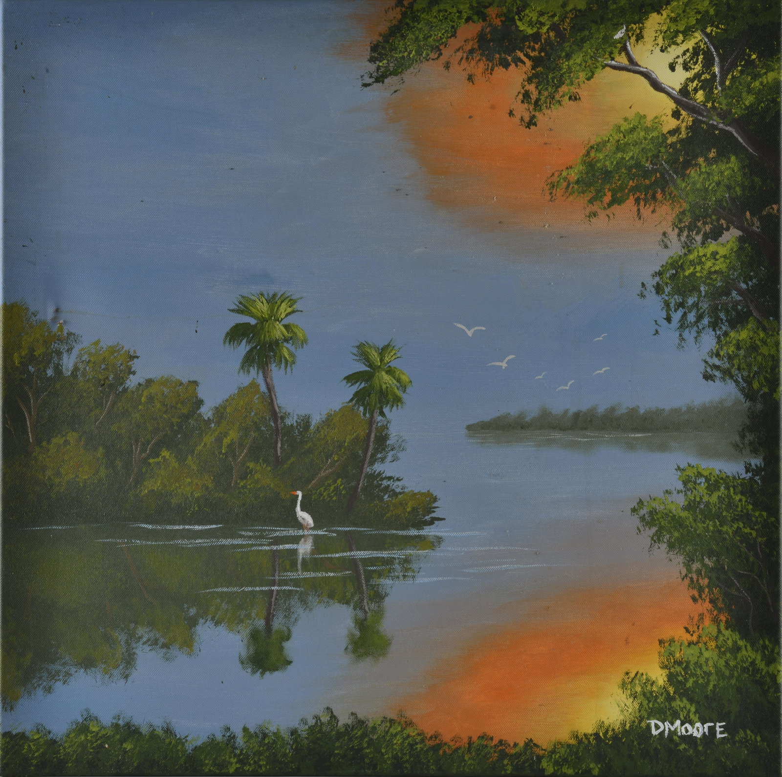 Douglas E Moore Florida School Painting: paint on canvas, signed lower right not framed. 24" wide by 24" tall.