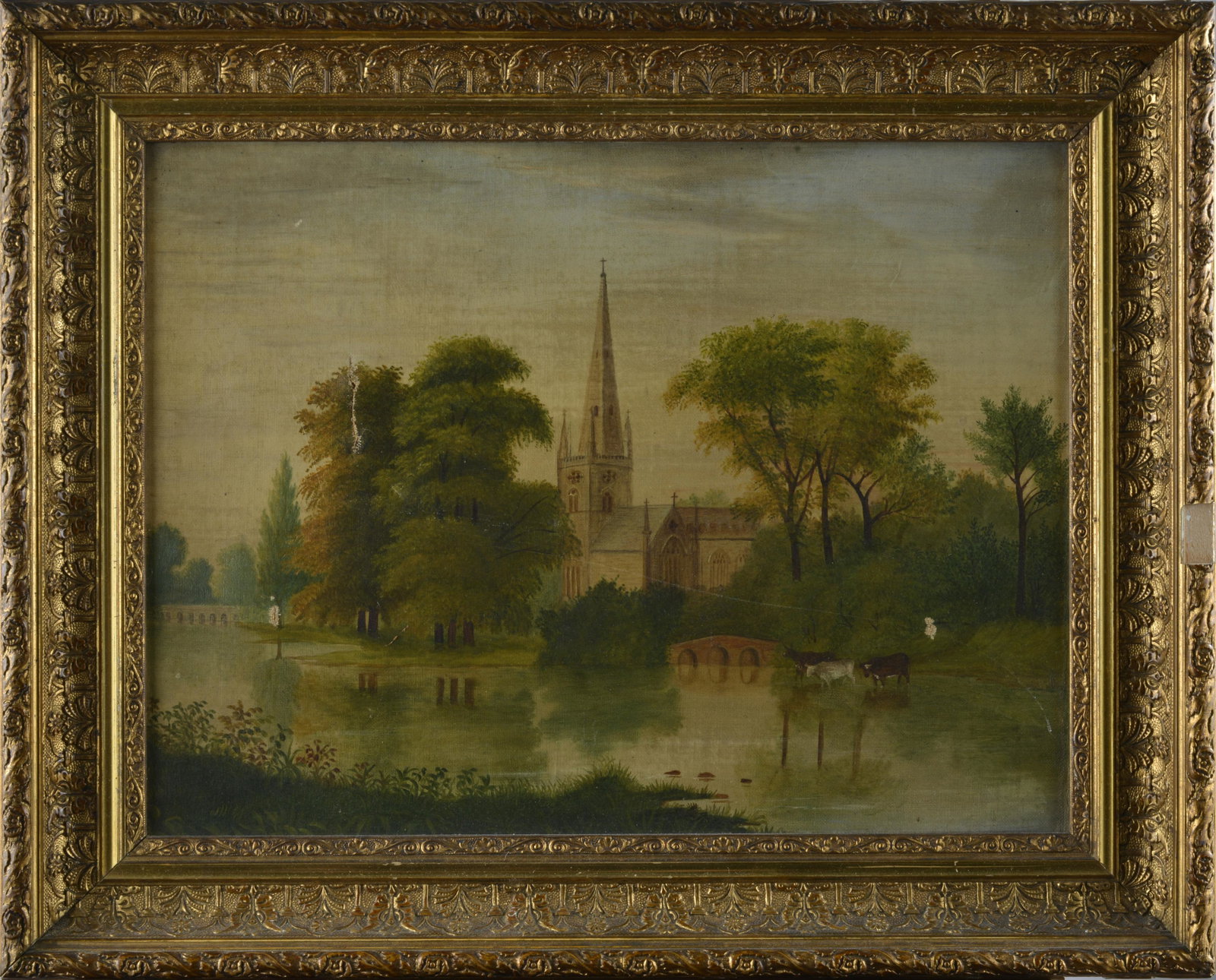 AMERICAN SCHOOL 19TH C. PAINTING: oil on canvas, framed. Not signed. Pencil writing on back stretcher. 29" x 23"