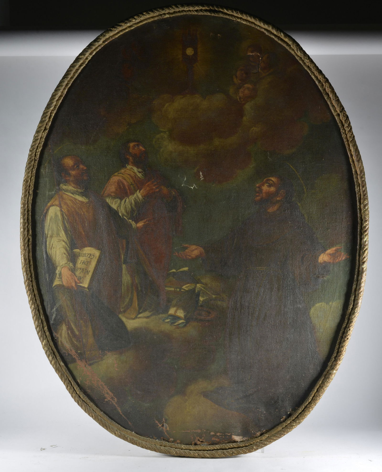 UNUSUAL OVAL OIL ON CANVAS W/ ROPE FRAME 18th Century (1 of 2)