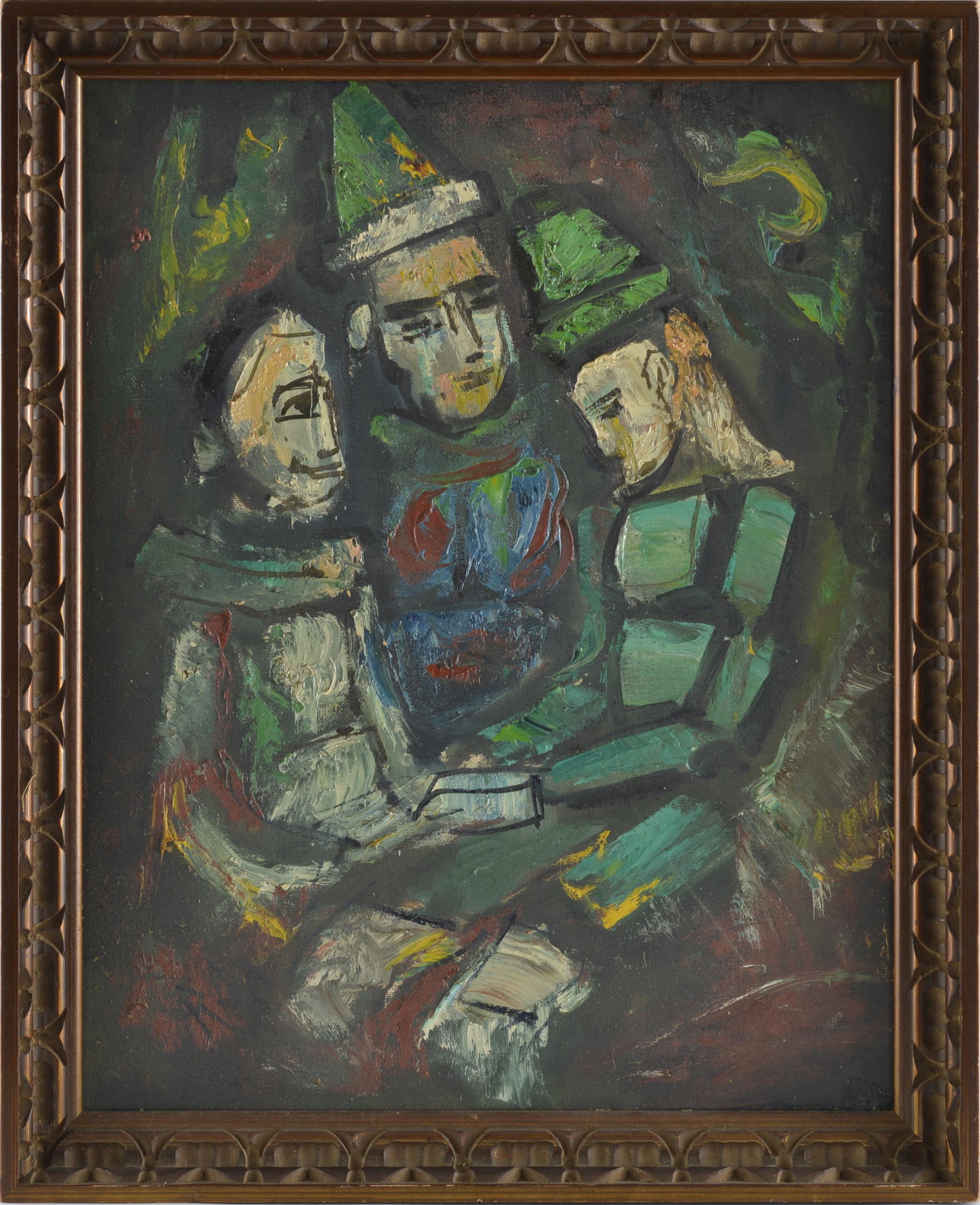 Oil on Canvas After Georges Rouault: 18" x 23" a quality oil painting on canvas, framed, signed lower left. in the manner and after Georges Rouault. Brought in by a high-quality picker who has brought fantastic works of art to the market