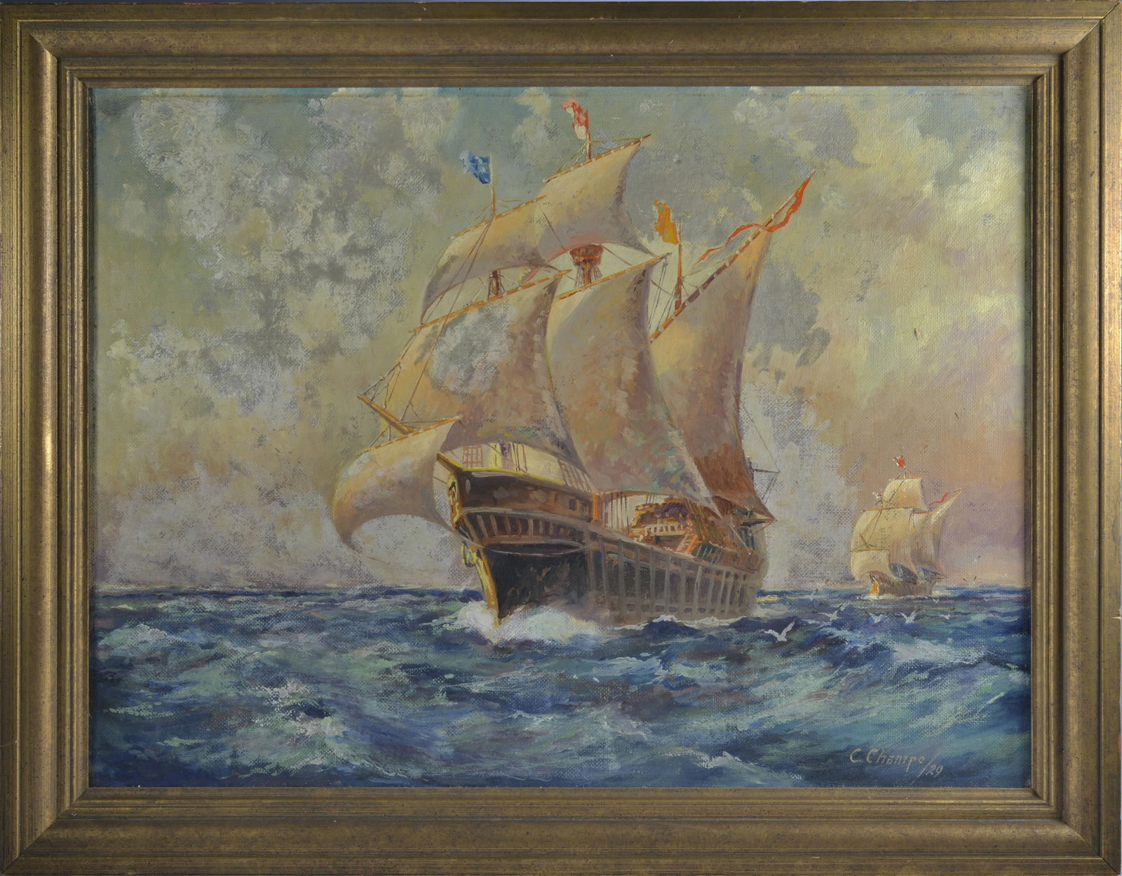 C CHAMPE EARLY GALLEON EXPLORER SCENE 1929 (1 of 3)