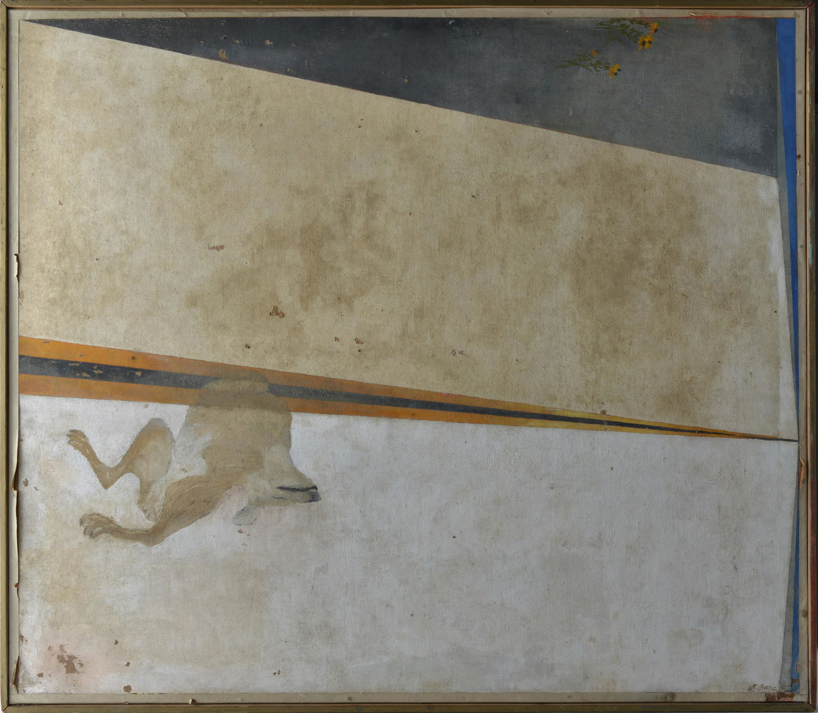 ANN CARTER POLLARD 'THE HIGHWAY' 1963: oil on masonite. Signed, dated November 1963, #1 in a 'Highway Series' on reverse. Pollard (b1930-d2016) was the last living of 'Five Winston-Salem Printmakers'. Environmental damage primarily to fron