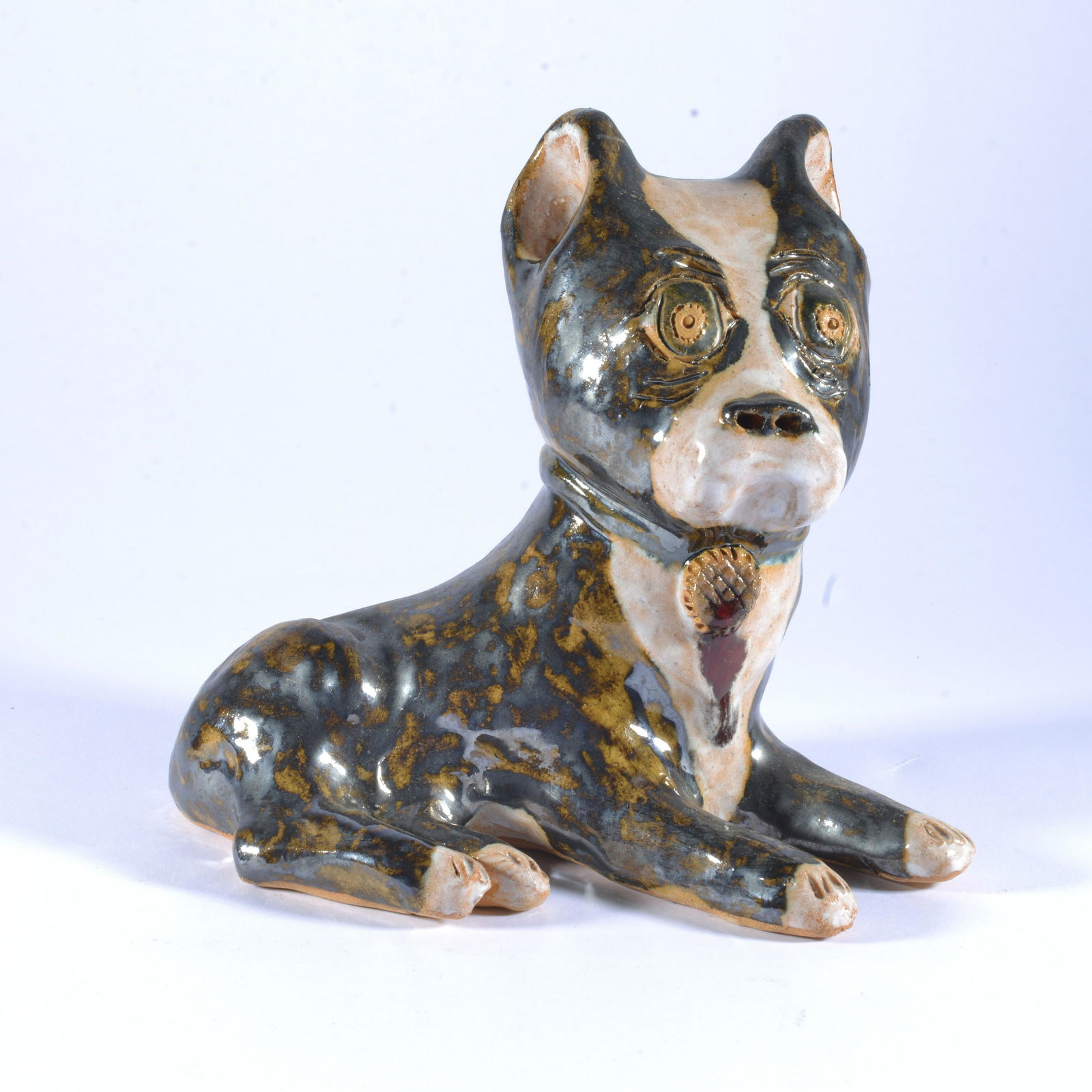 Billy Ray Hussey Pottery Dog Figural 2007 Special Limited Edition: This Billy Ray Hussey (b1951) adorable lead-glazed and very lifelike hued puppy sitting down, was 1 of 3 Southern Folk Pottery Collectors Society piece examples that members could special order in 200