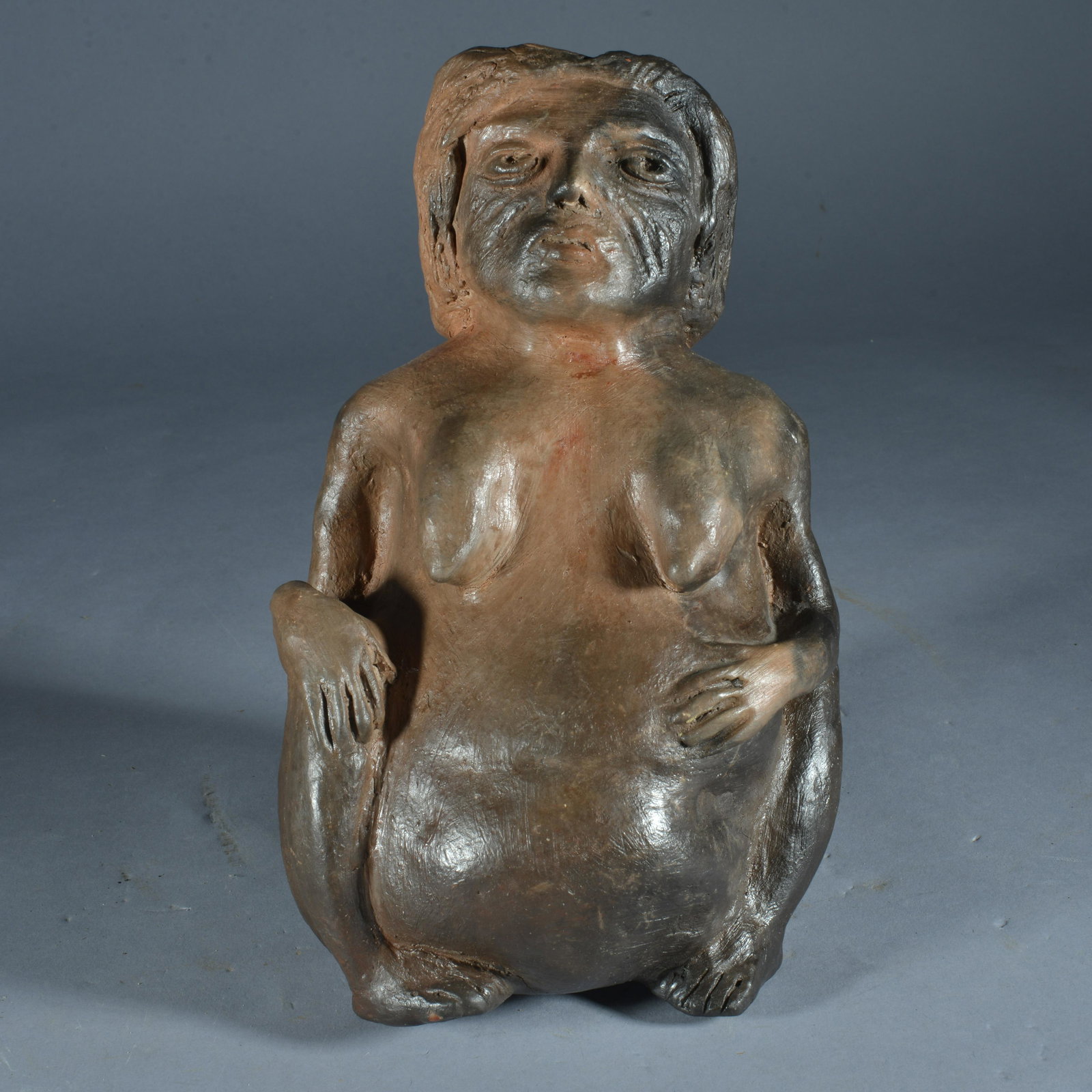 Georgia Blizzard Folk Pottery VA Monumental Figural 'Mable': VA potter Georgia Blizzard (1919-2002) created this masterpiece titled 'Mable' in 1993. Her larger, more elabored pots such as this are highly desirable. This is coil-formed & pit-fired. And then woul