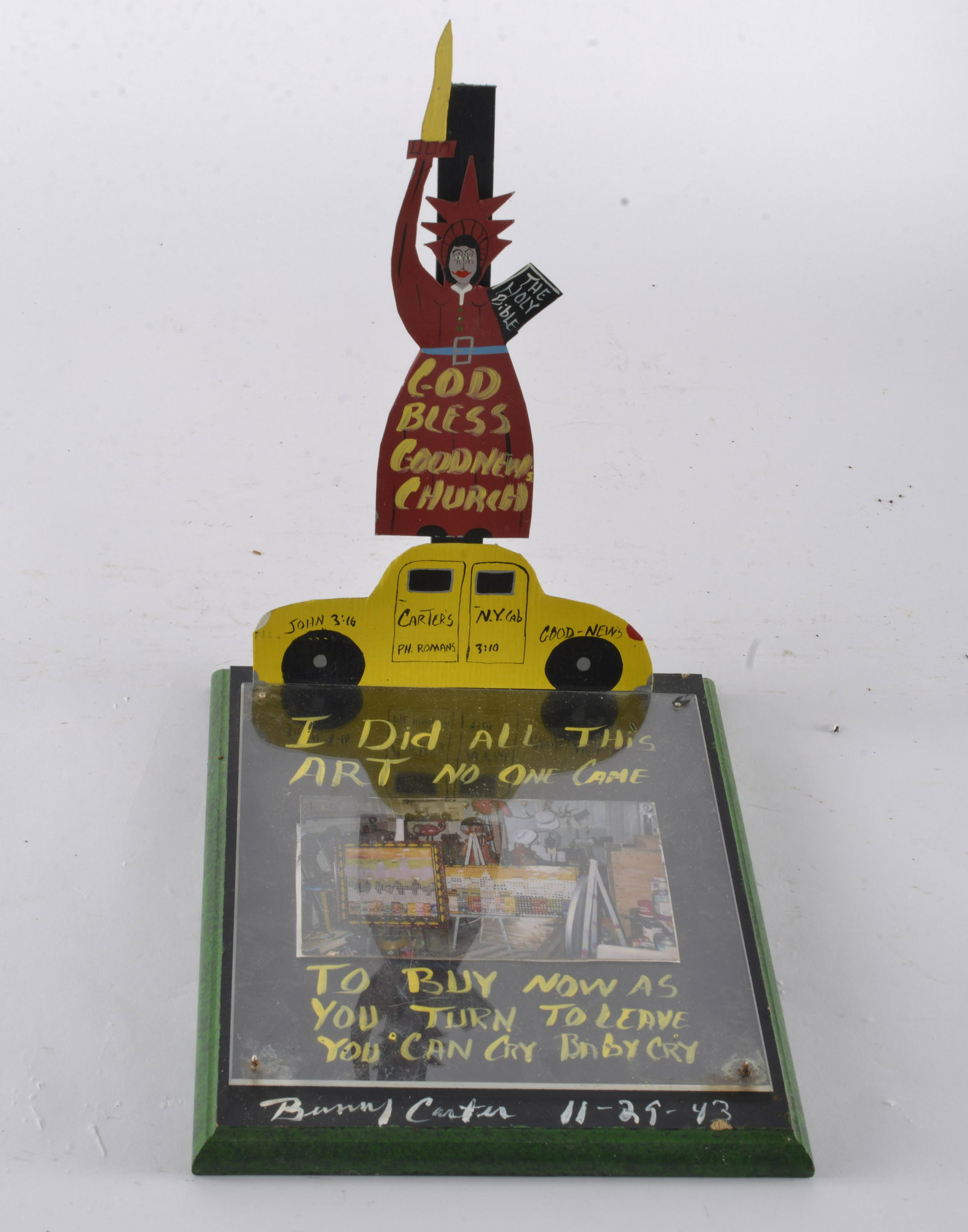 Benny Carter Folk Art: Benny Carter born 1943 died 2014 from a gunshot wound. Murder or suicide we will never know. Ruled a suicide. -12"H x 12"L