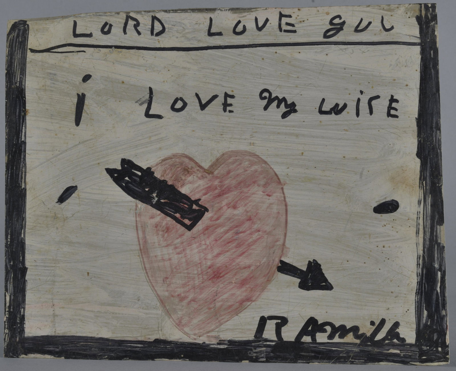 RA MILLER Folk Art: paint on metal sheet, signed on back - 11 3/4"W x 9 1/2"H