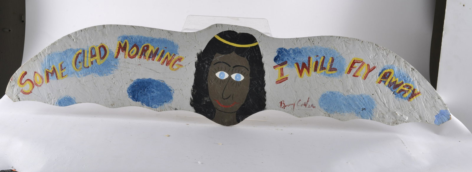 Benny Carter Folk Art: paint on osb board, signed.- 48" x 11"