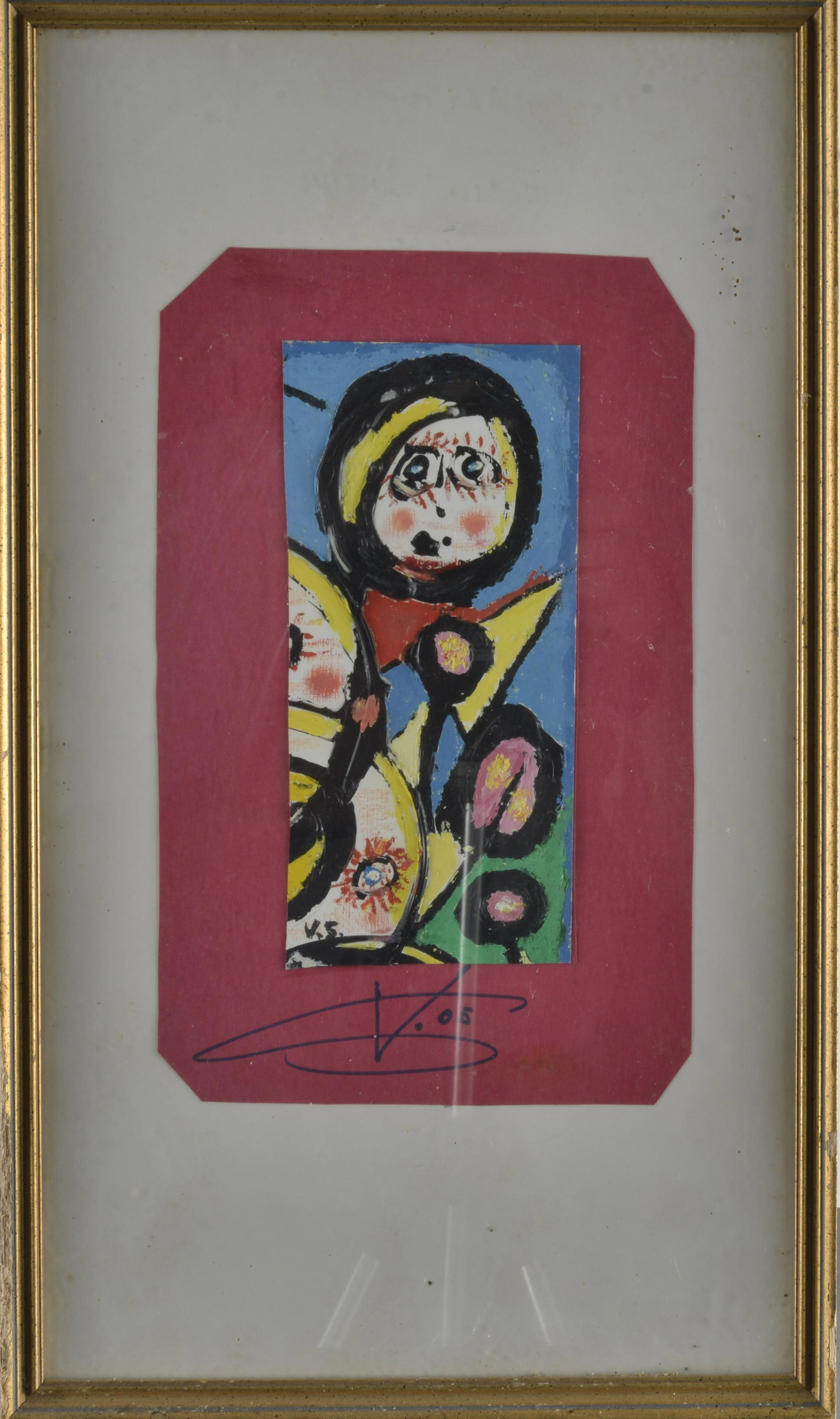 Vittorio Santini Folk Art Painting: framed and signed, paint on paper- 11" x 19"