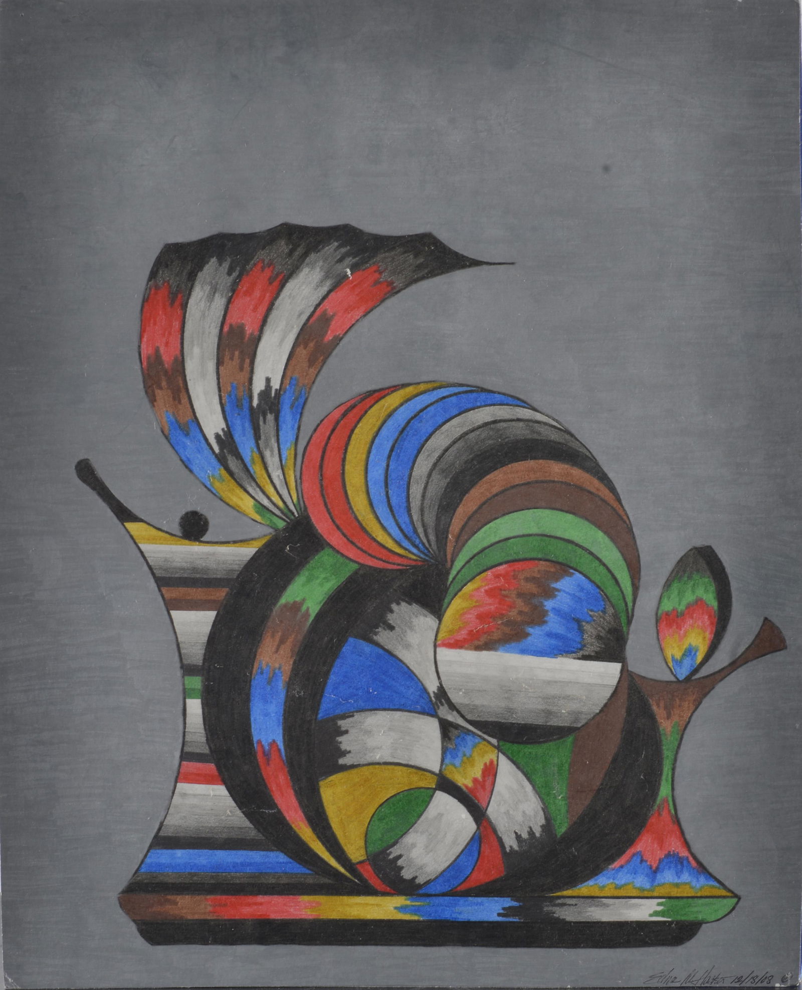 Edna M Hackett (b1972) Color Pencil on Paper MS Folk Artist: Edna Hackett, originally from Vicksburg, Mississippi, and now based in Yazoo City, MS, is a self-taught folk artist. She creates her unique works primarily with pencil drawing (as a stencil) and then