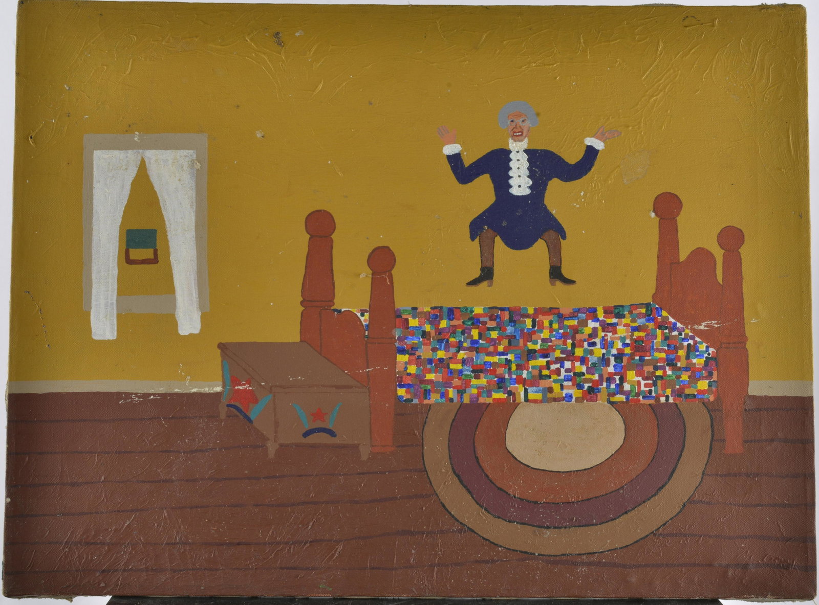 Ron Causey Jr. Folk Art Painting: paint on canvas,"no more jumping on the bed" - 18' x 24" not framed