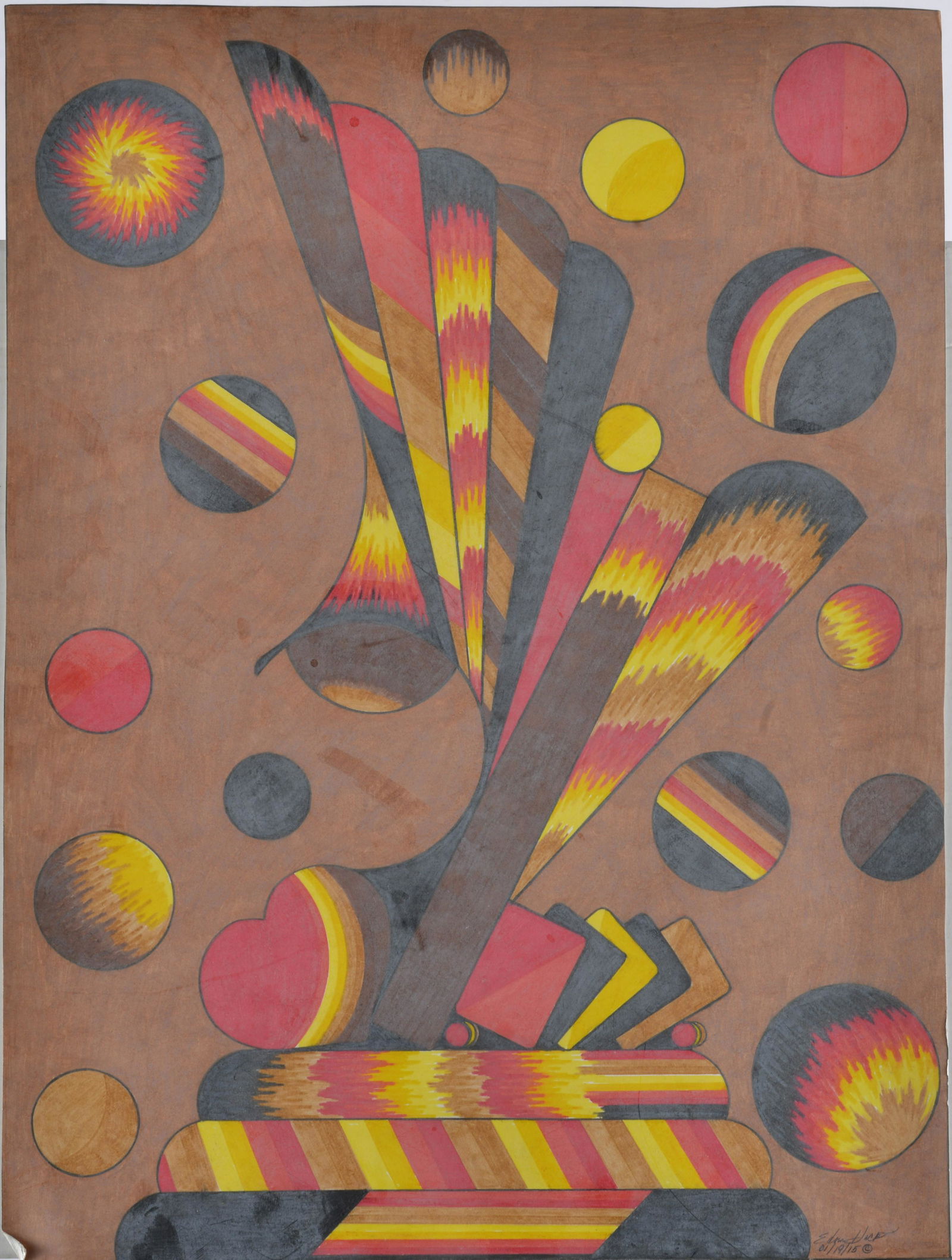 Edna M Hackett (b1972) Color Pencil on Paper MS Folk Artist: Edna Hackett, originally from Vicksburg, Mississippi, and now based in Yazoo City, MS, is a self-taught folk artist. She creates her unique works primarily with pencil drawing (as a stencil) and then