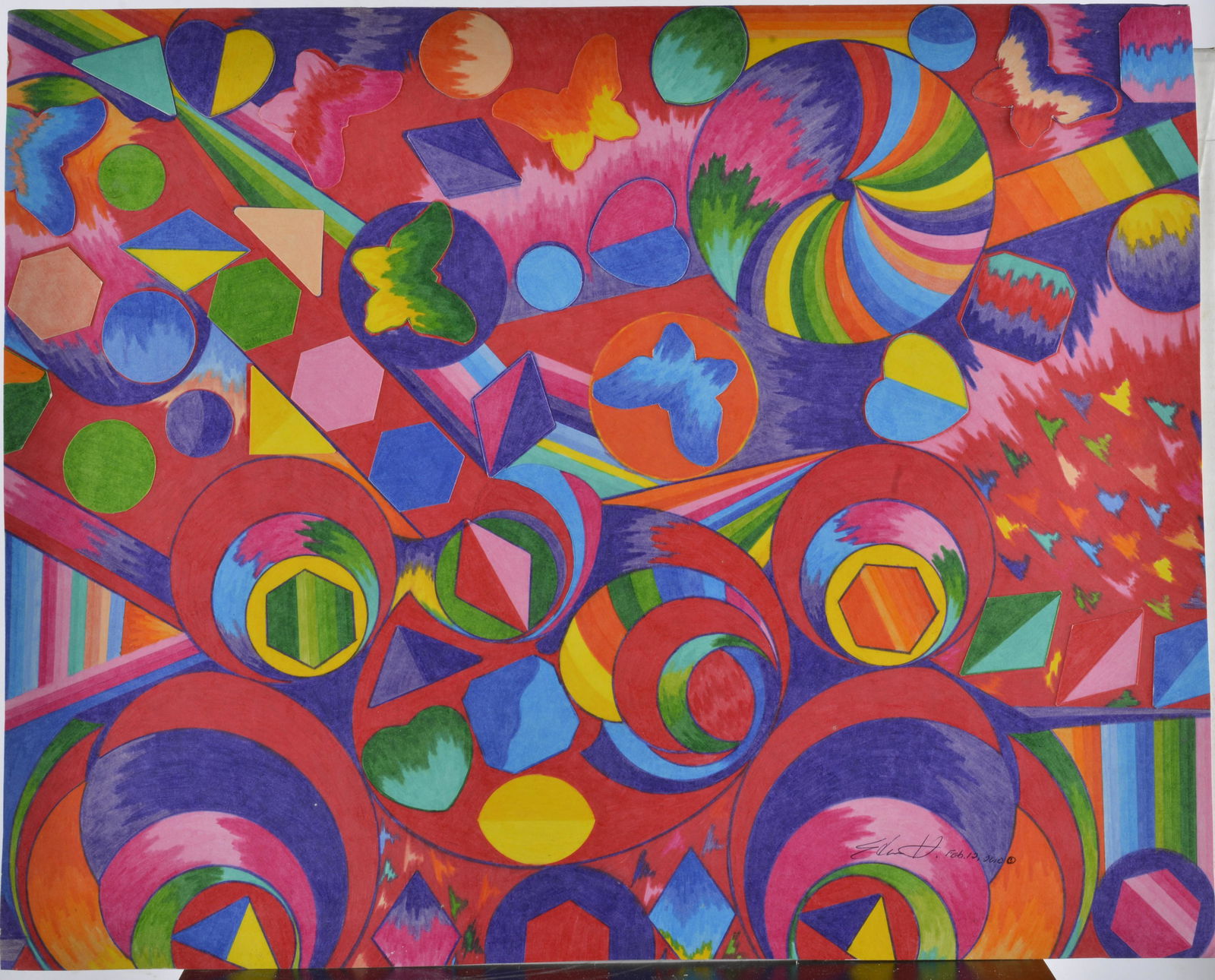 Edna M Hackett (b1972) Color Pencil on Paper MS Folk Artist: Edna Hackett, originally from Vicksburg, Mississippi, and now based in Yazoo City, MS, is a self-taught folk artist. She creates her unique works primarily with pencil drawing (as a stencil) and then