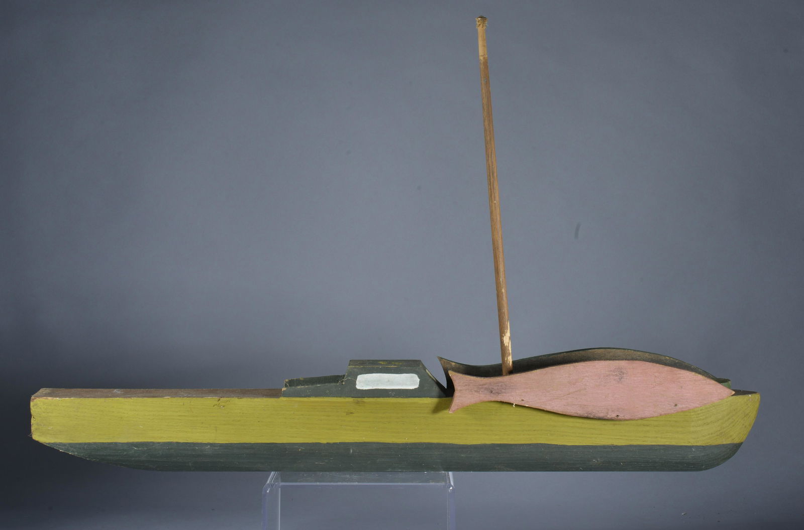 Folk Art Wooden Ship Painted: nice lines, great paint. Losses from sails- 32" Long