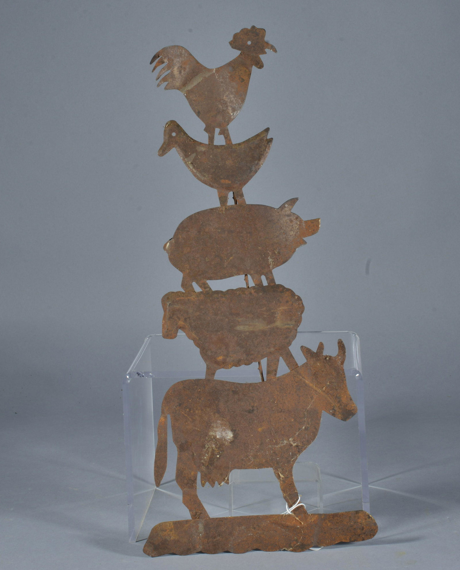 Folk Art Metal Assemblage: farm scene, cut and welded metal, ware and rust! Height 17 1/2"