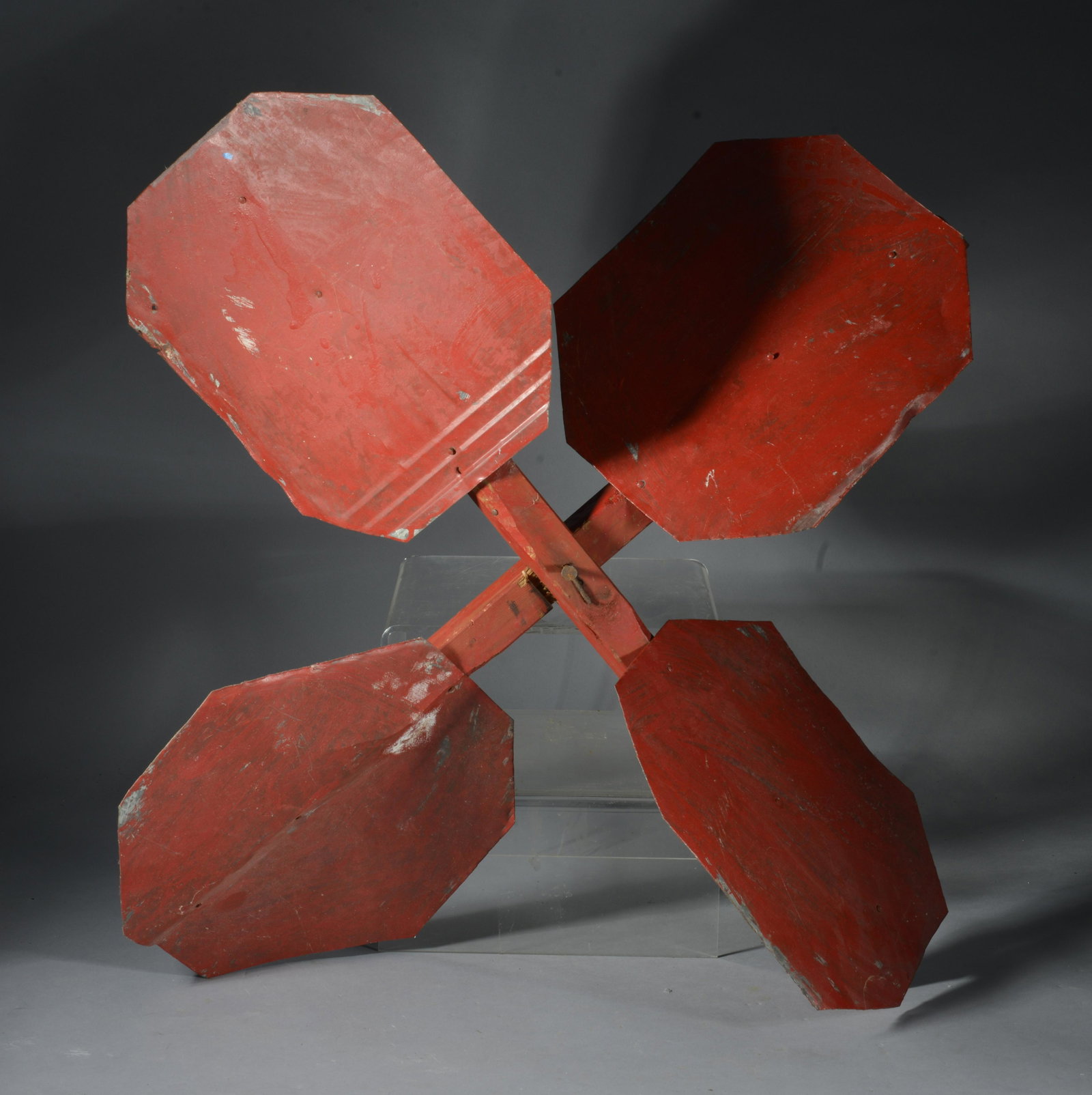 RA MILLER Whirligig Paddle: tin and paint from an RA Miller whirligig - large size- 31" x 31"