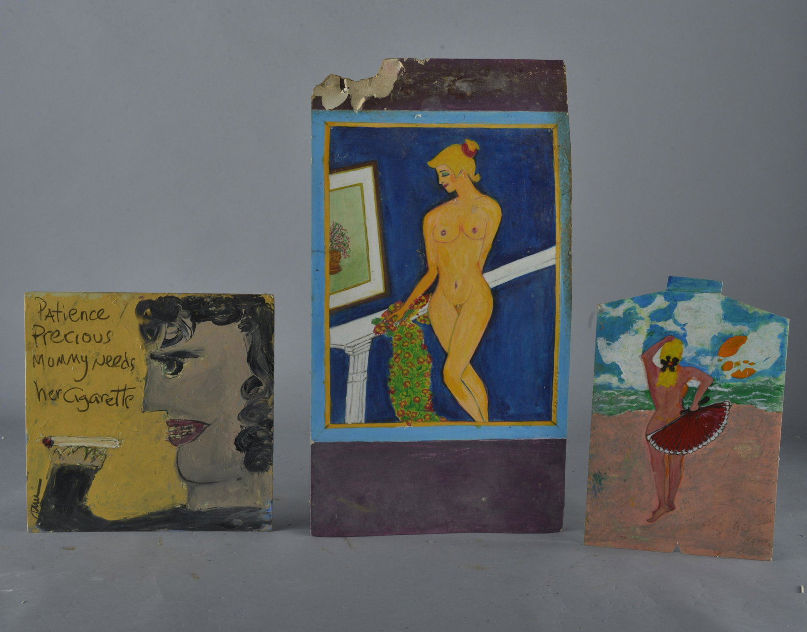 Roy Kasten Folk Art Painting Group: folk art paintings, with losses see photos-largest is 13" x 25"